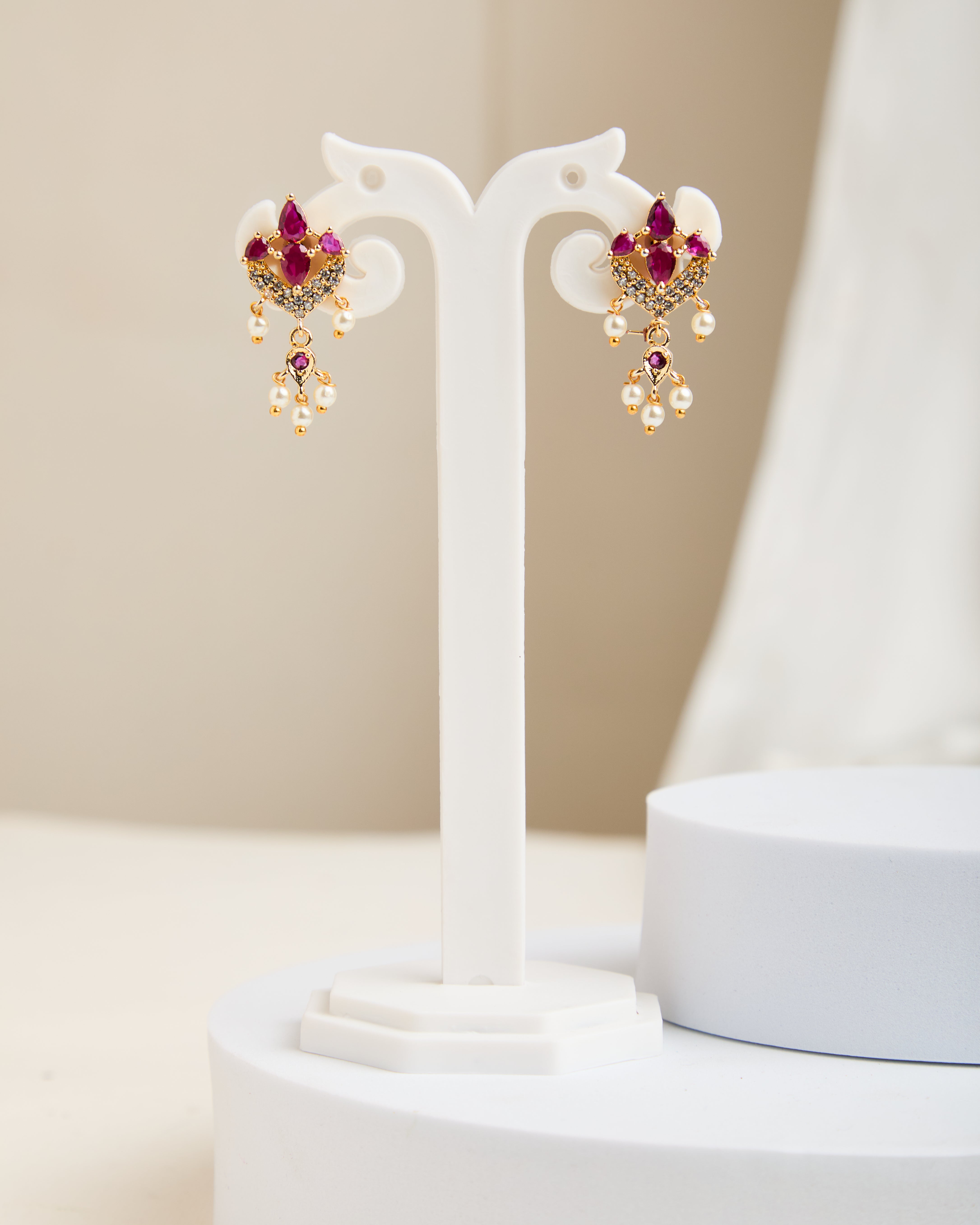 Gold Plated Stone Studded Contemporary Drop Earrings for Women