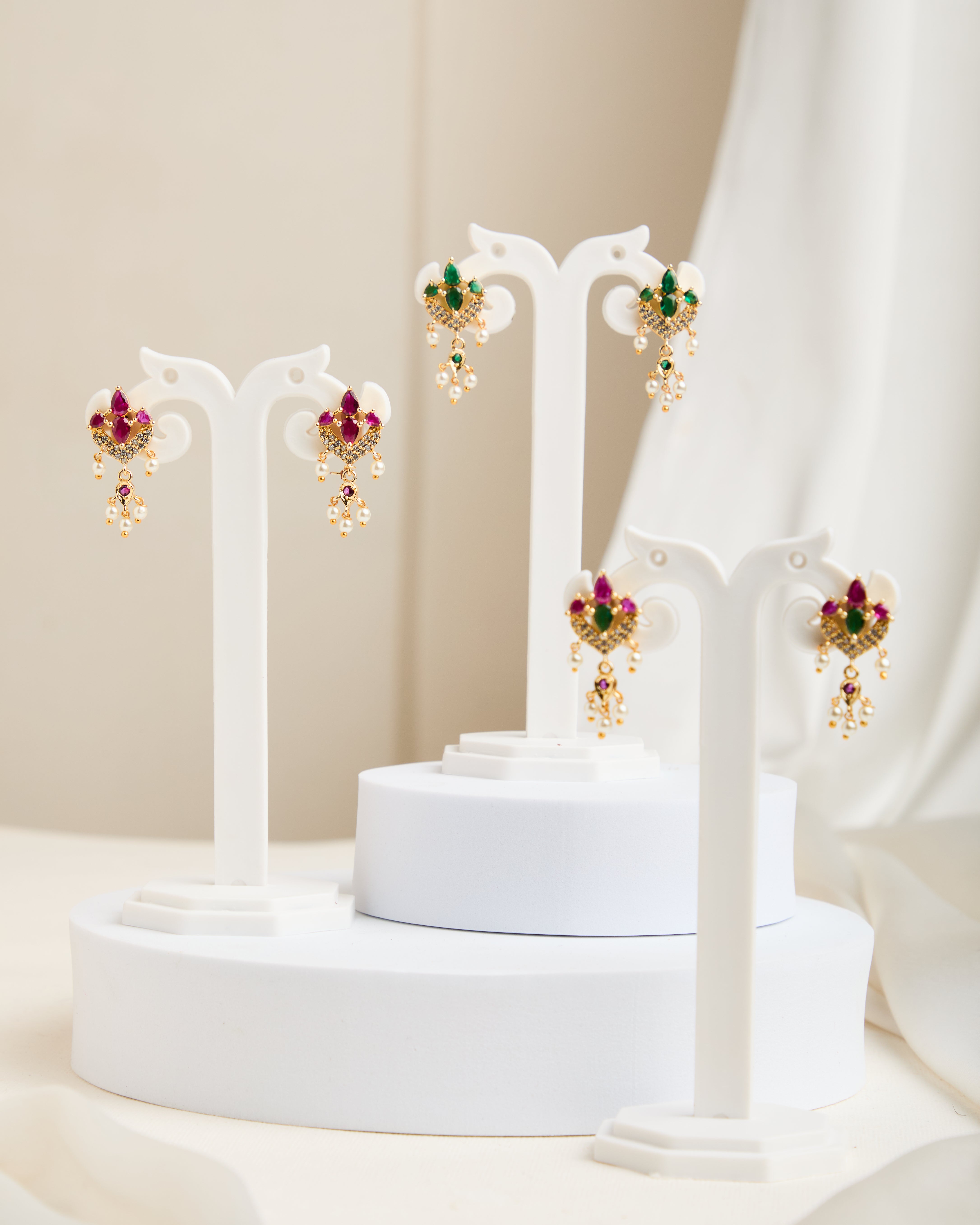 Gold Plated Stone Studded Contemporary Drop Earrings for Women