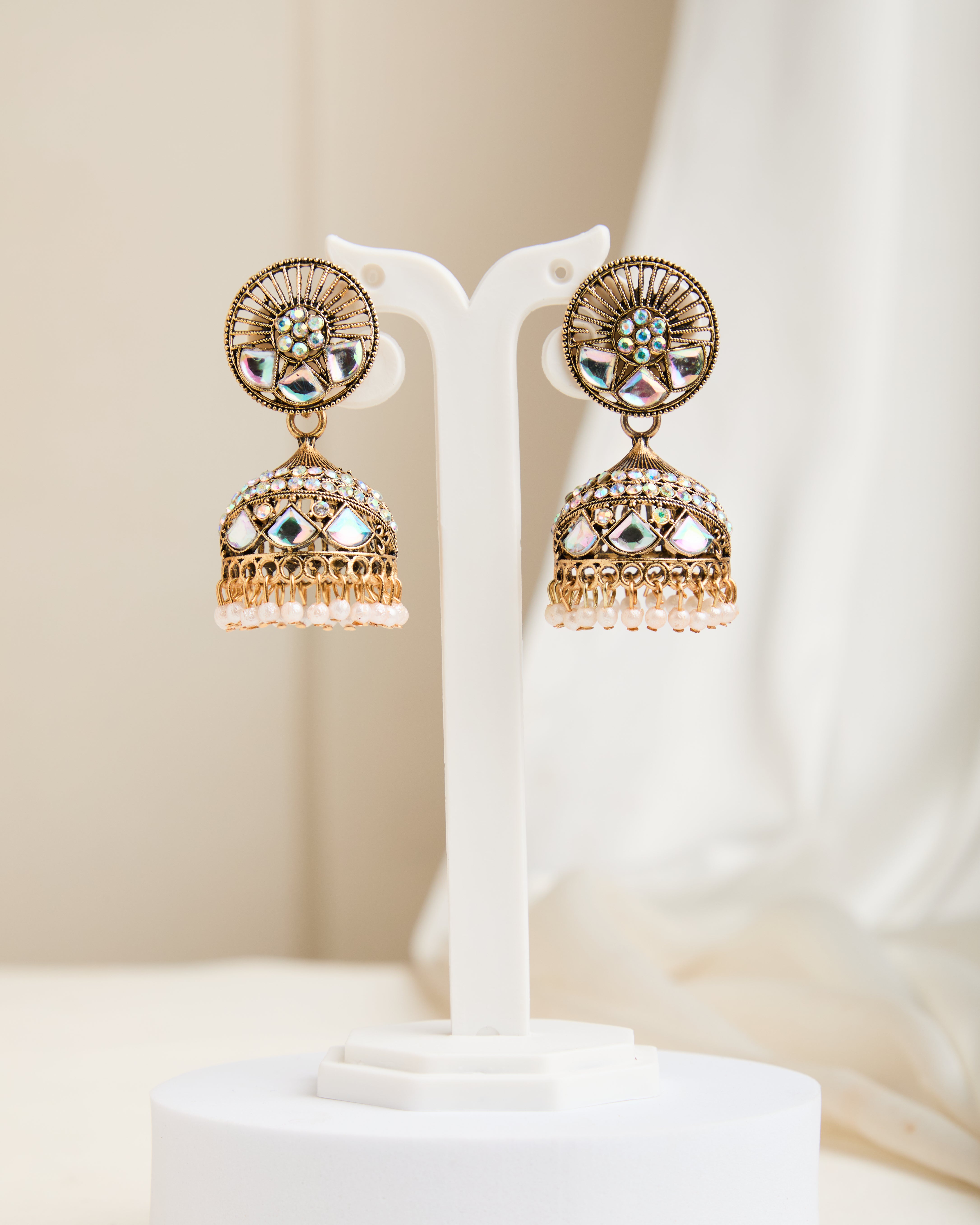 Gold Plated Pearl Kundan Studded Jhumkas for Women