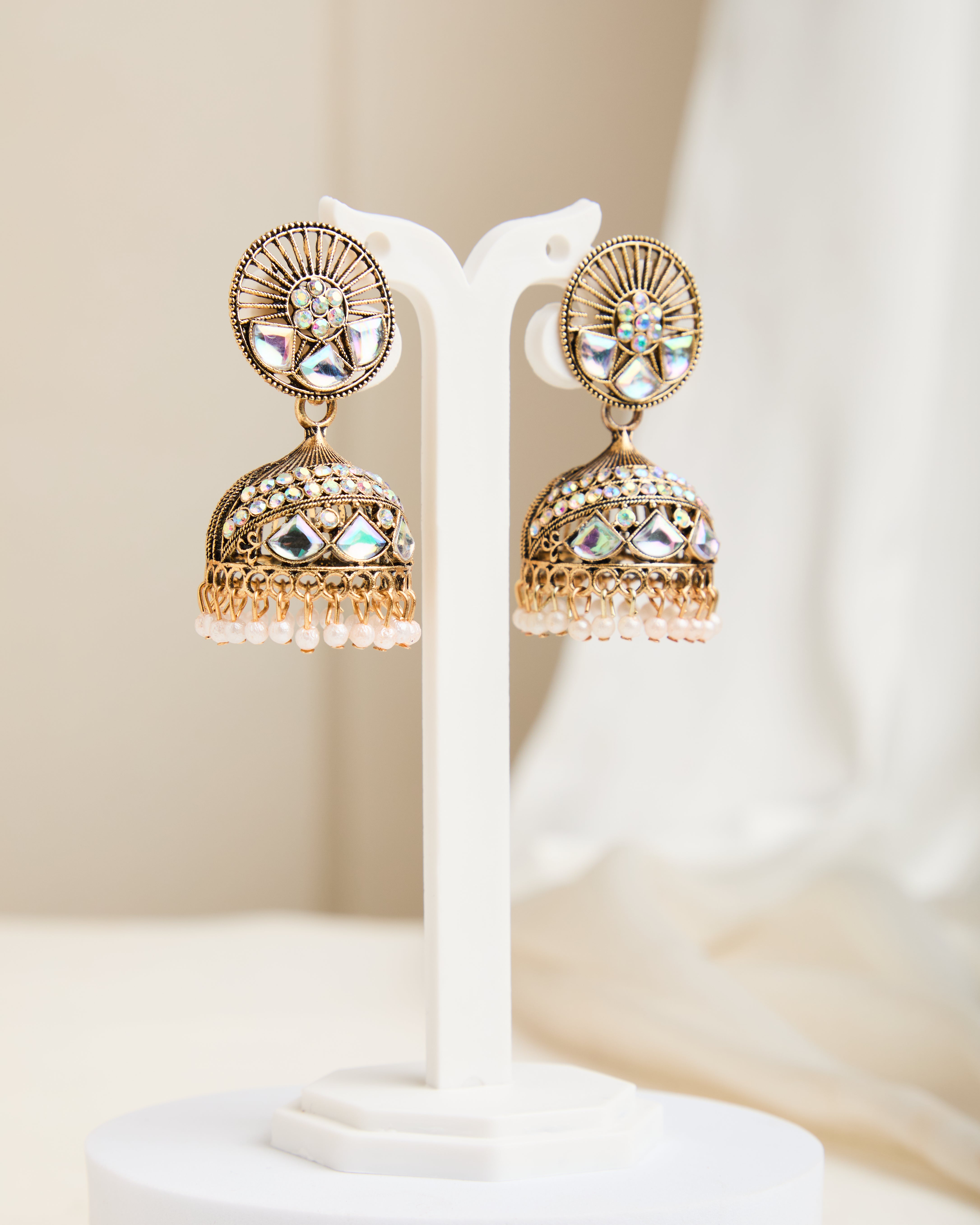 Gold Plated Pearl Kundan Studded Jhumkas for Women
