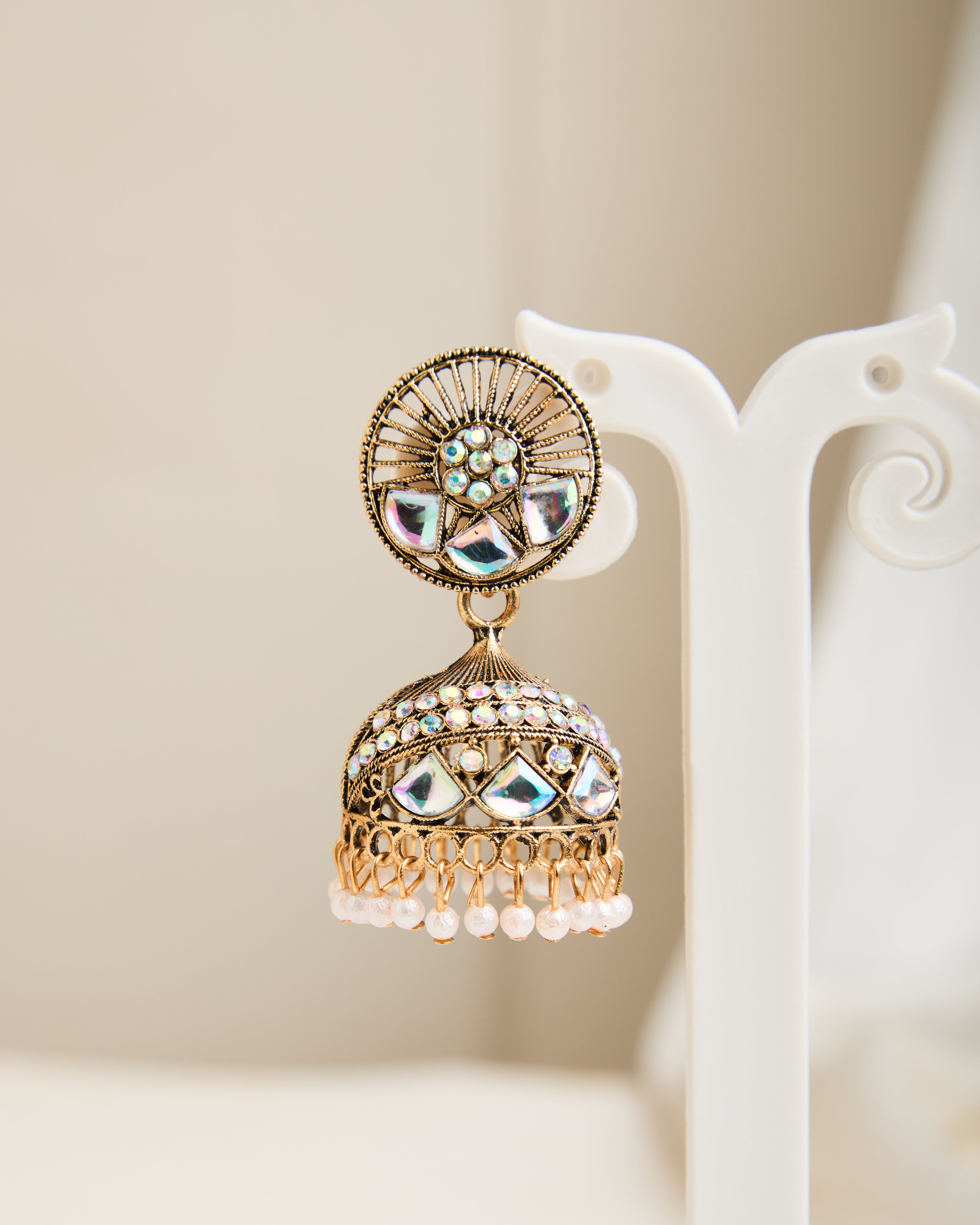 Gold Plated Pearl Kundan Studded Jhumkas for Women