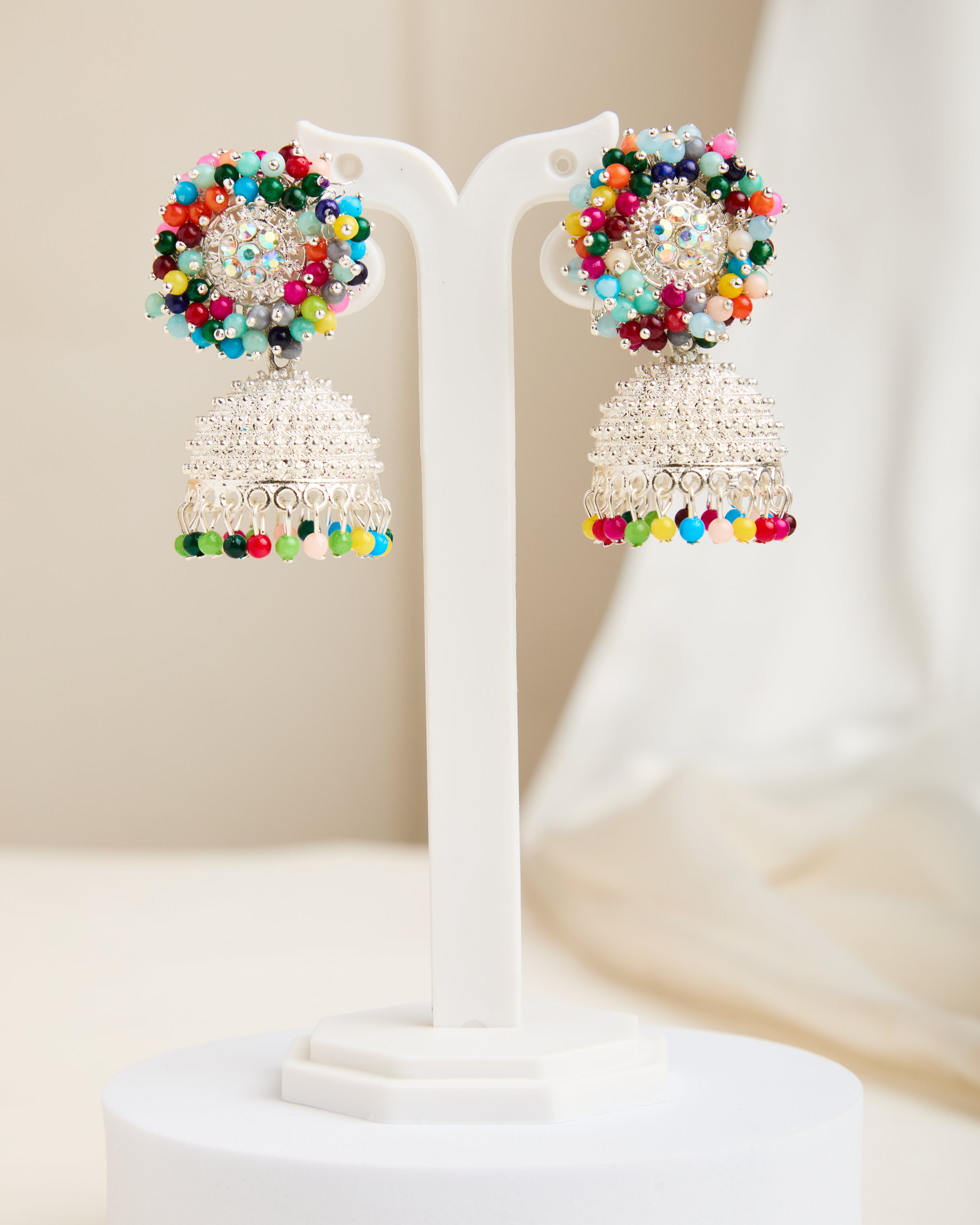 Silver Oxidised Multicolor Dome Jhumkas for Women