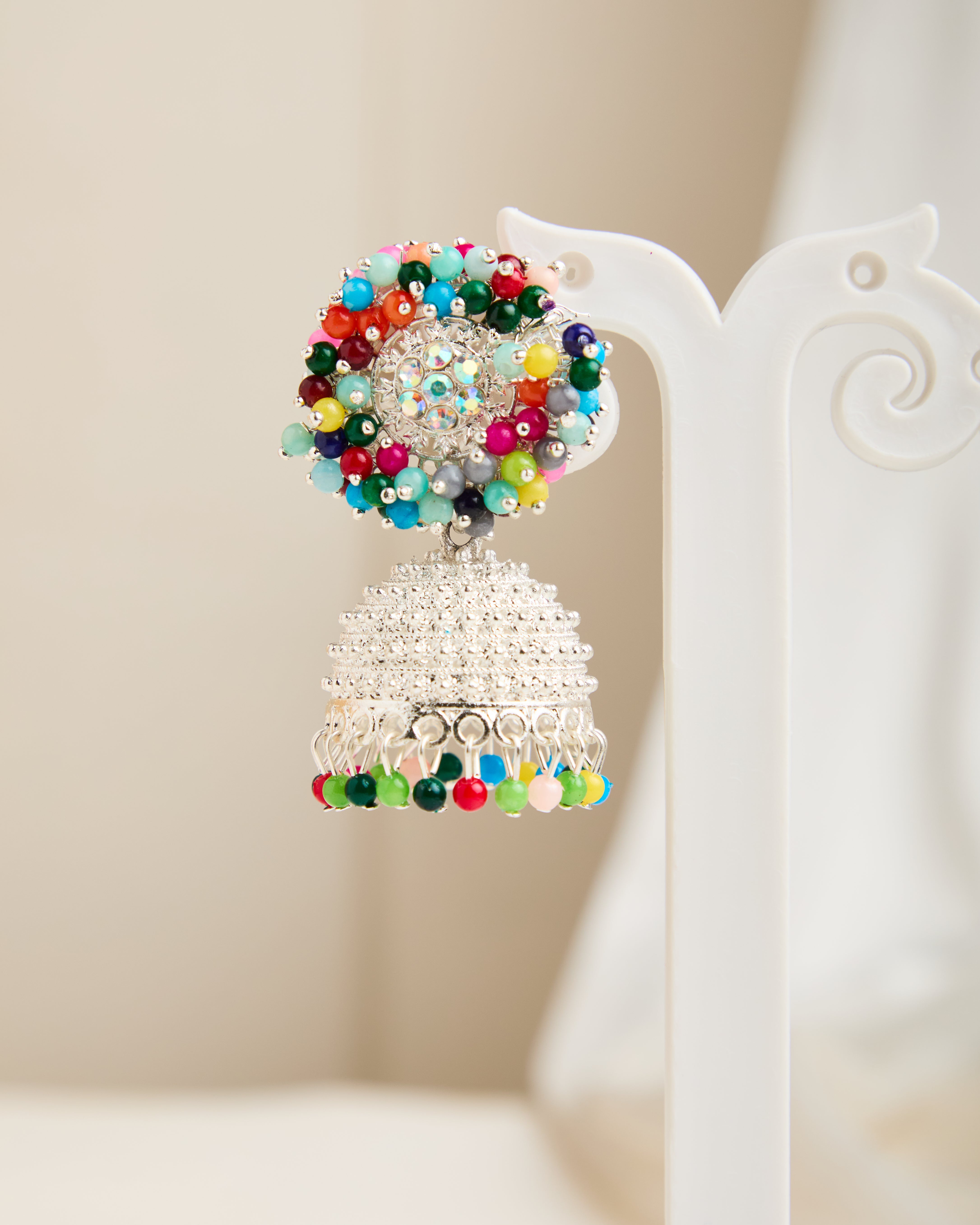 Silver Oxidised Multicolor Dome Jhumkas for Women