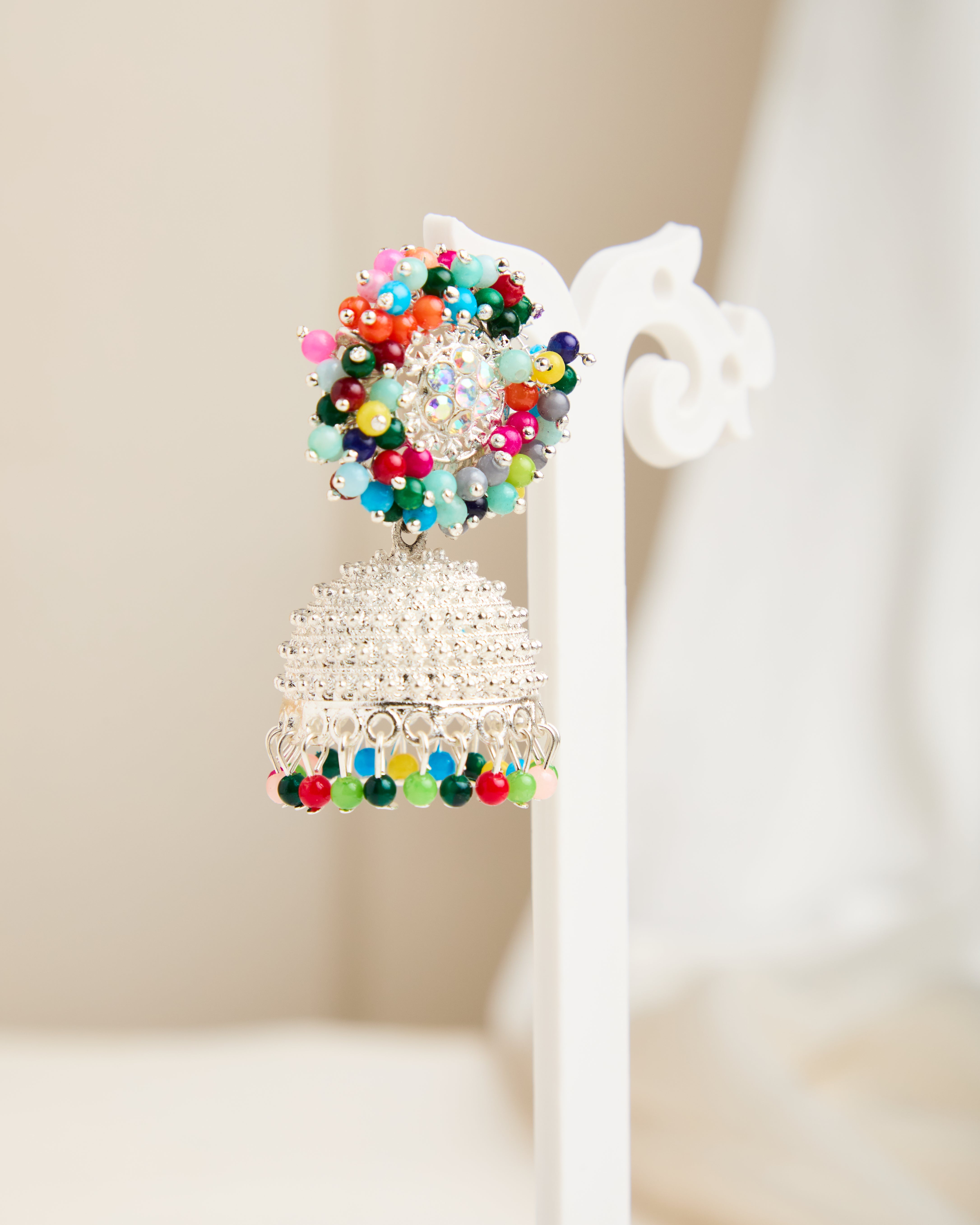 Silver Oxidised Multicolor Dome Jhumkas for Women