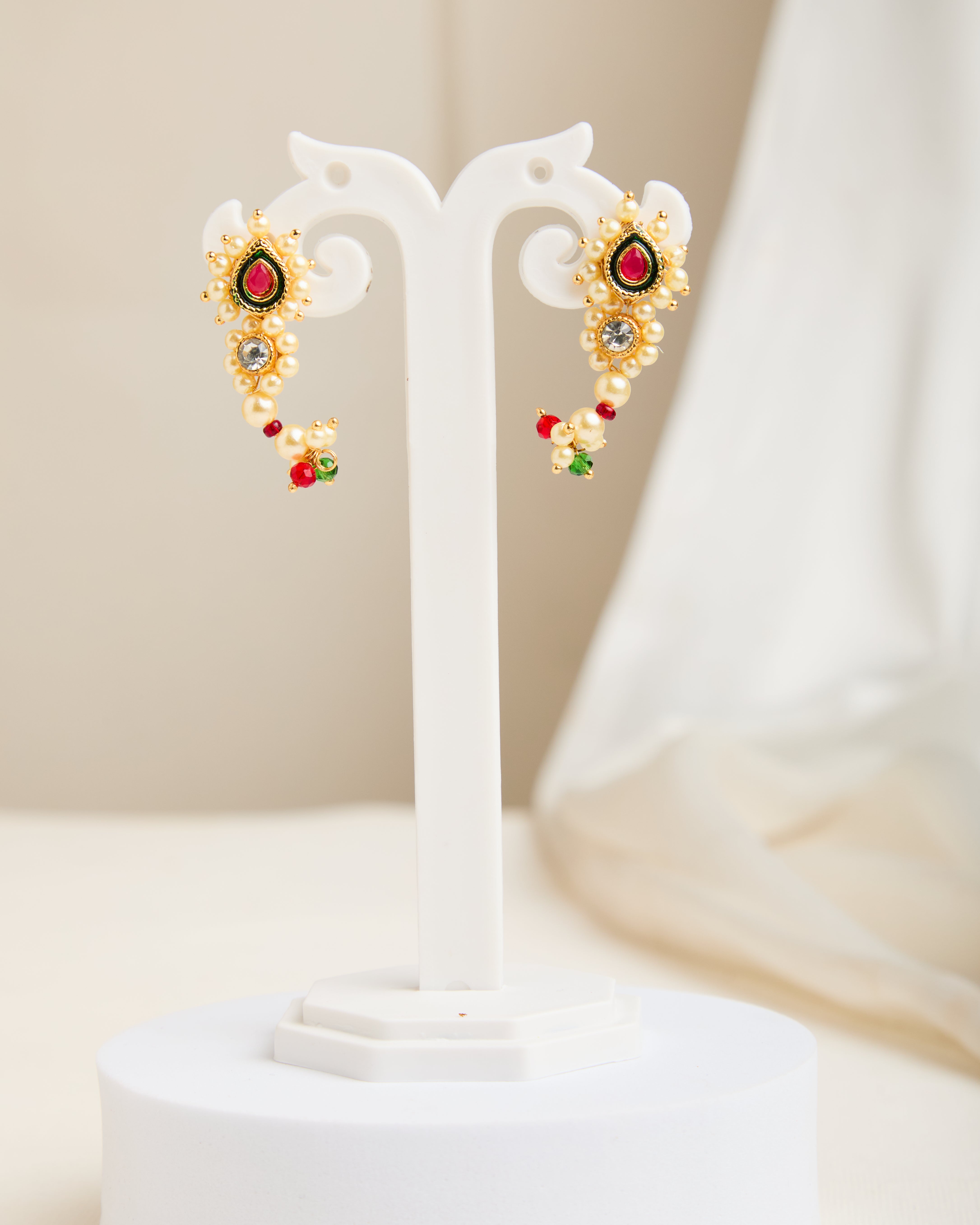 Traditional Maharashtrian Gold Plated Moti Nath Earrings for Women