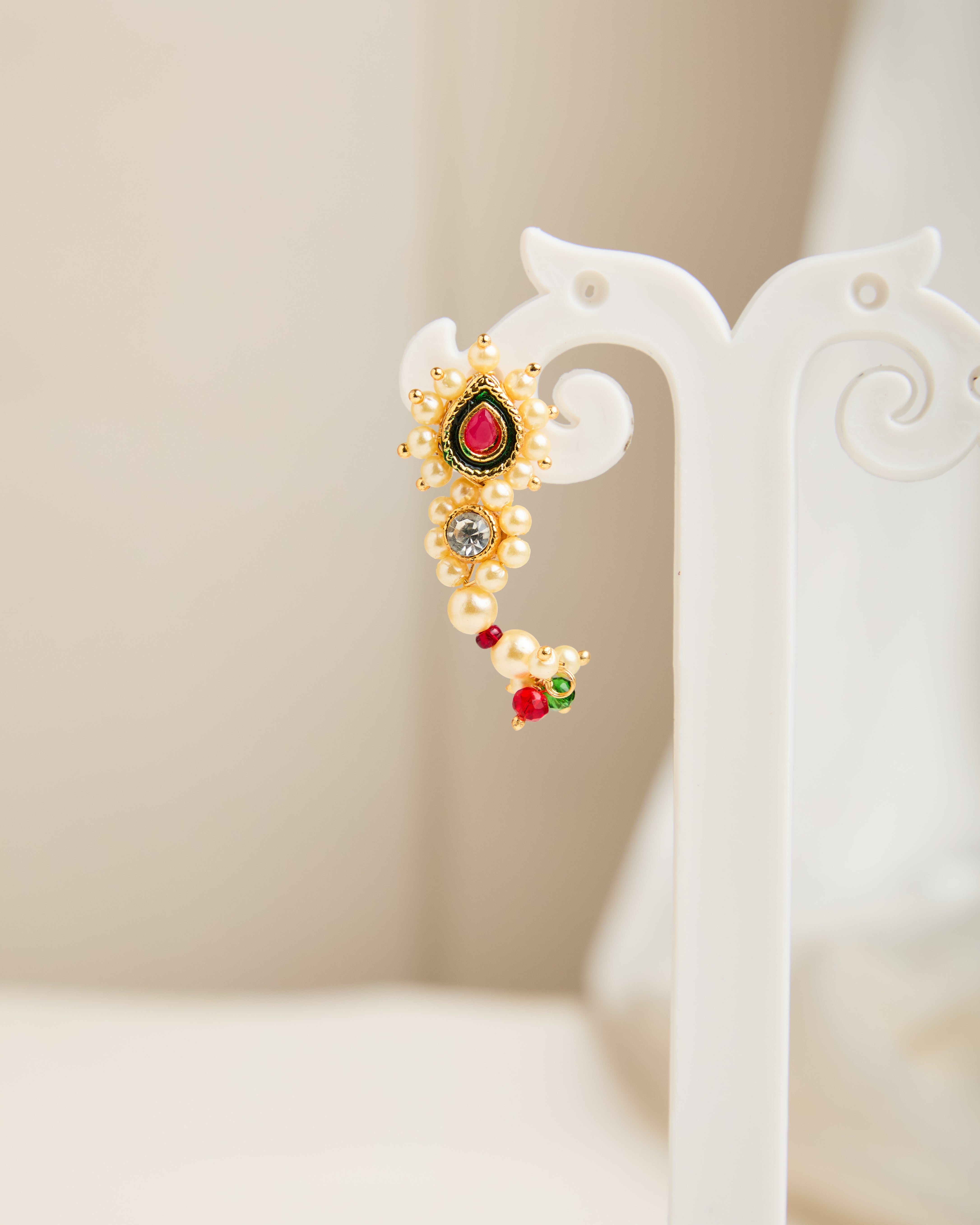 Traditional Maharashtrian Gold Plated Moti Nath Earrings for Women