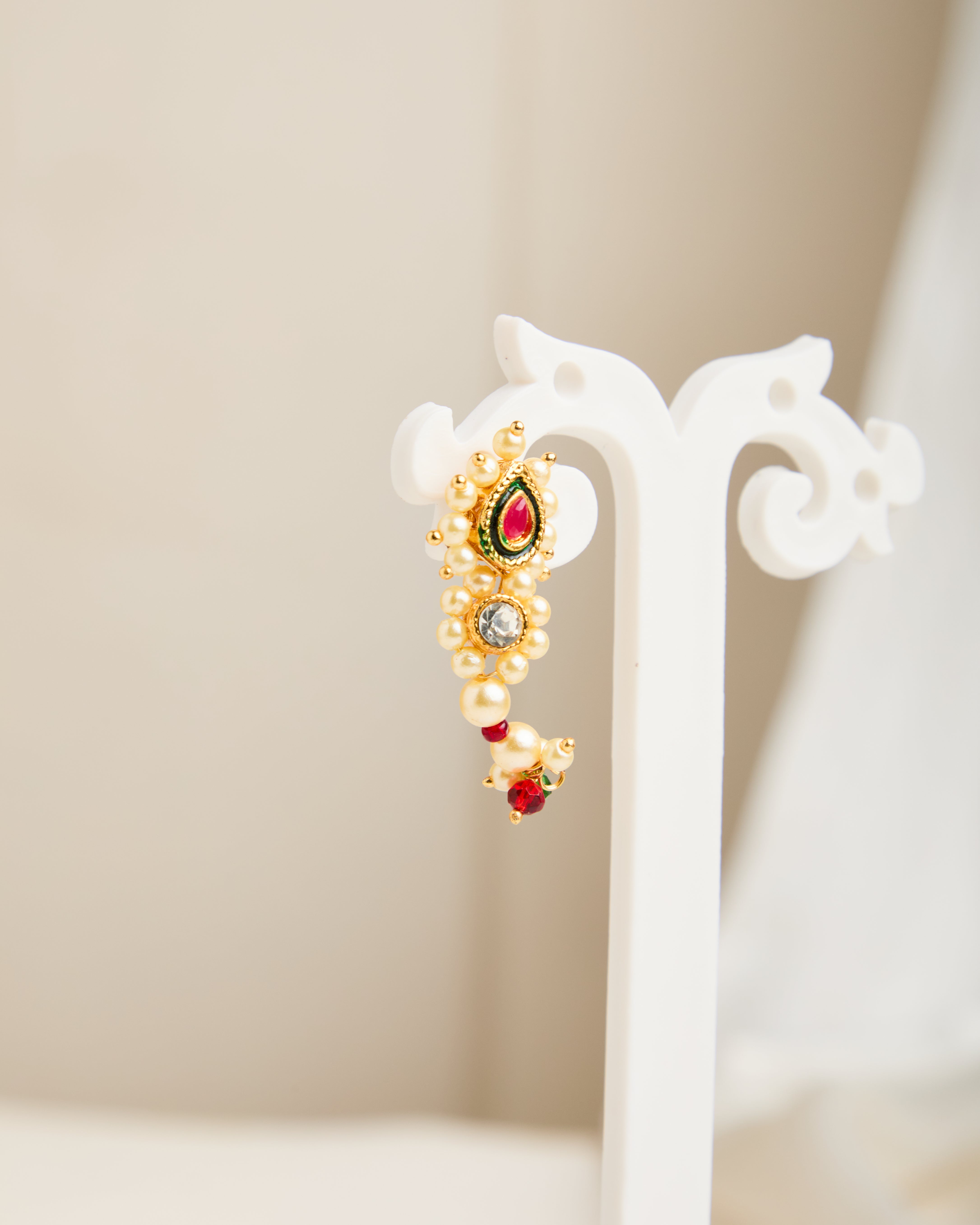 Traditional Maharashtrian Gold Plated Moti Nath Earrings for Women