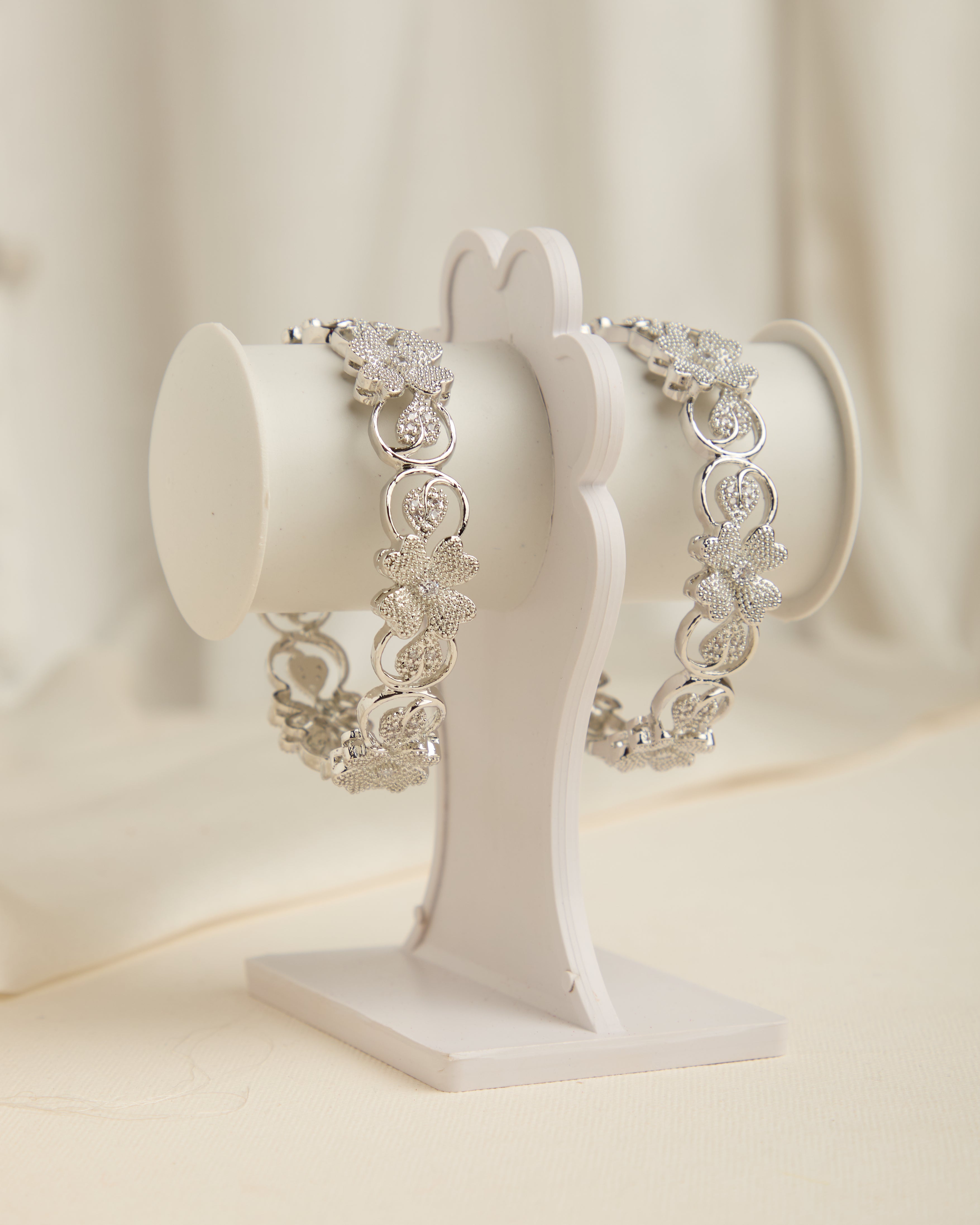 Silver Crystal American Diamond Floral Bangles for Women