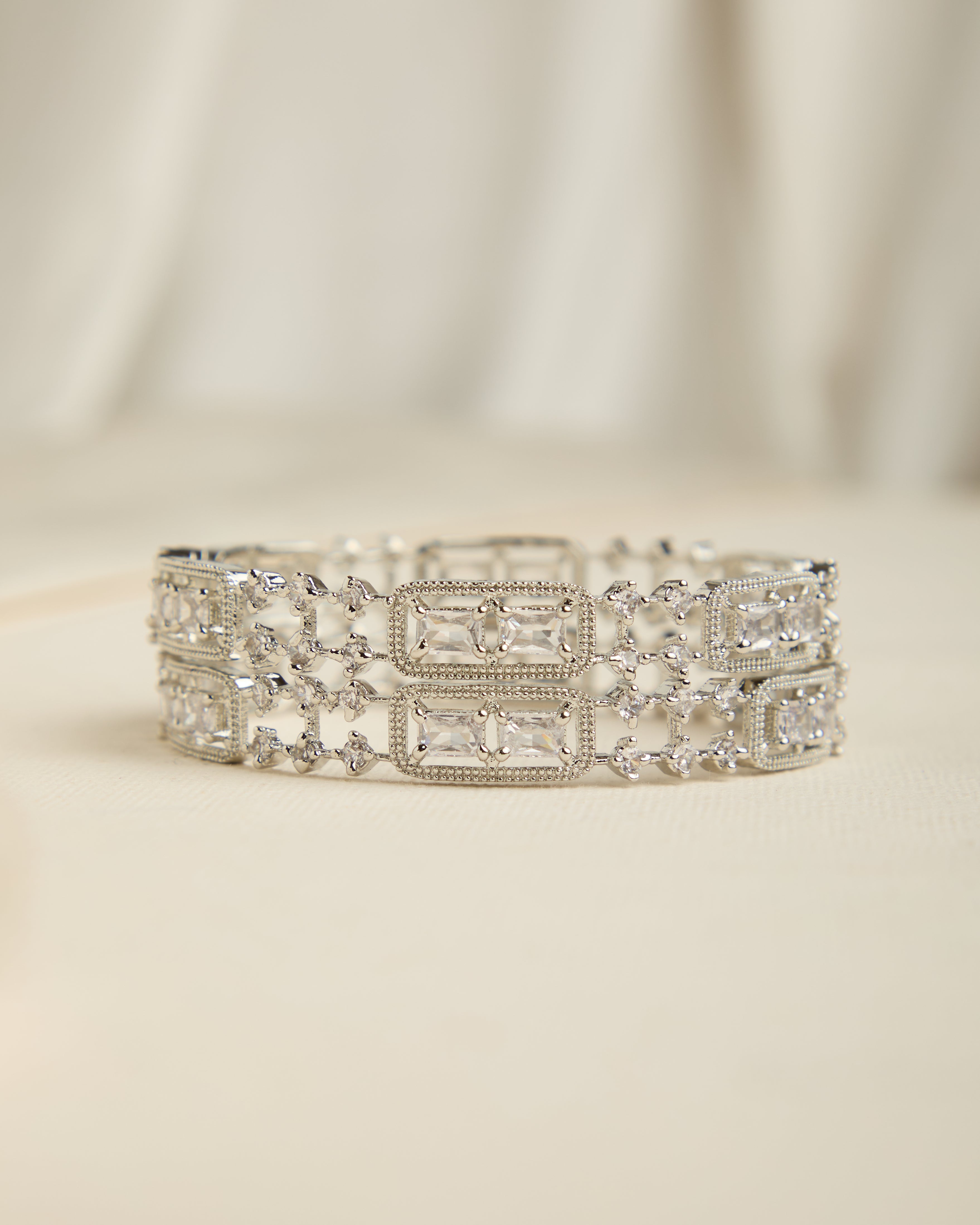 Rhodium Plated Silver Toned American Diamond Bangles for Women