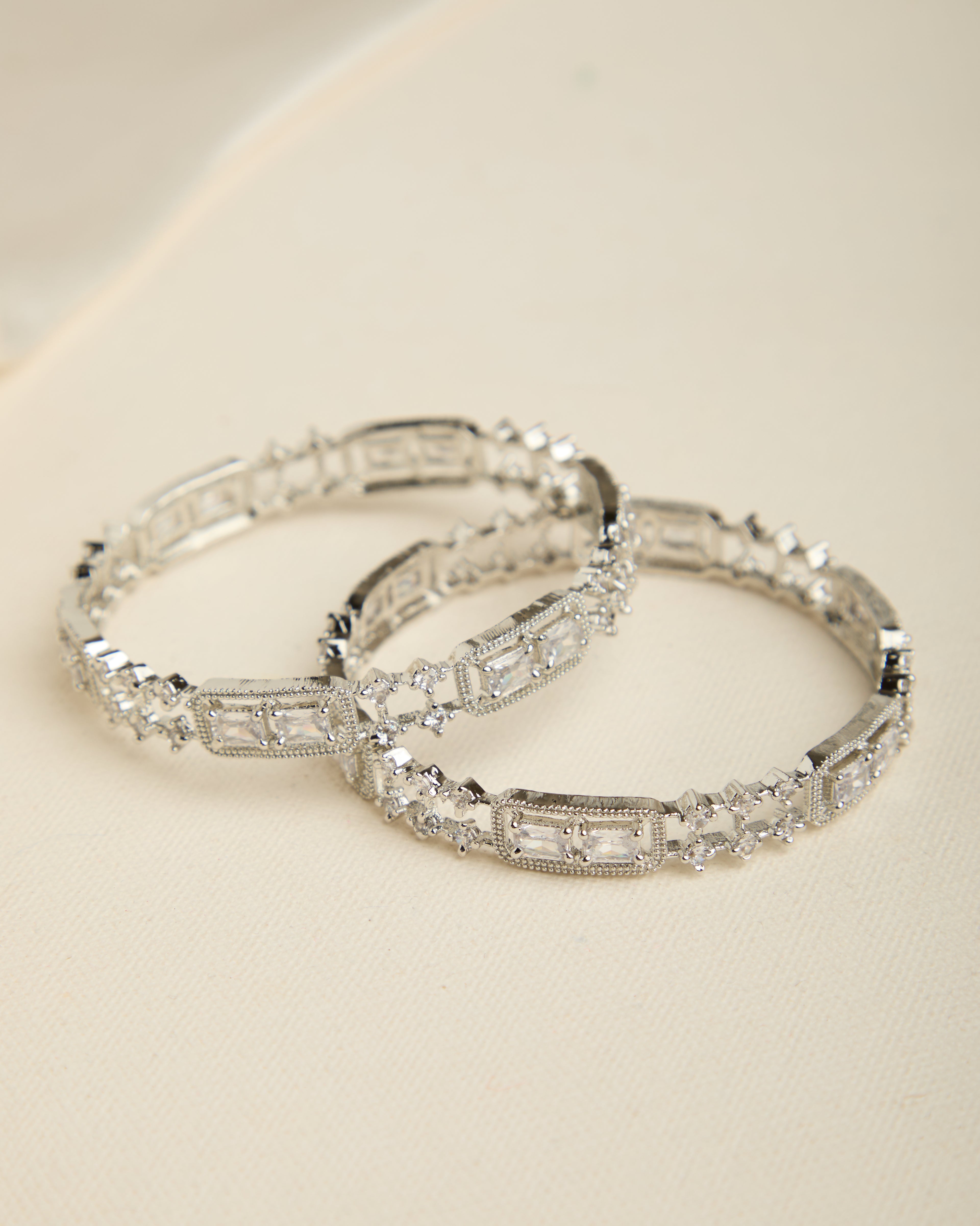 Rhodium Plated Silver Toned American Diamond Bangles for Women