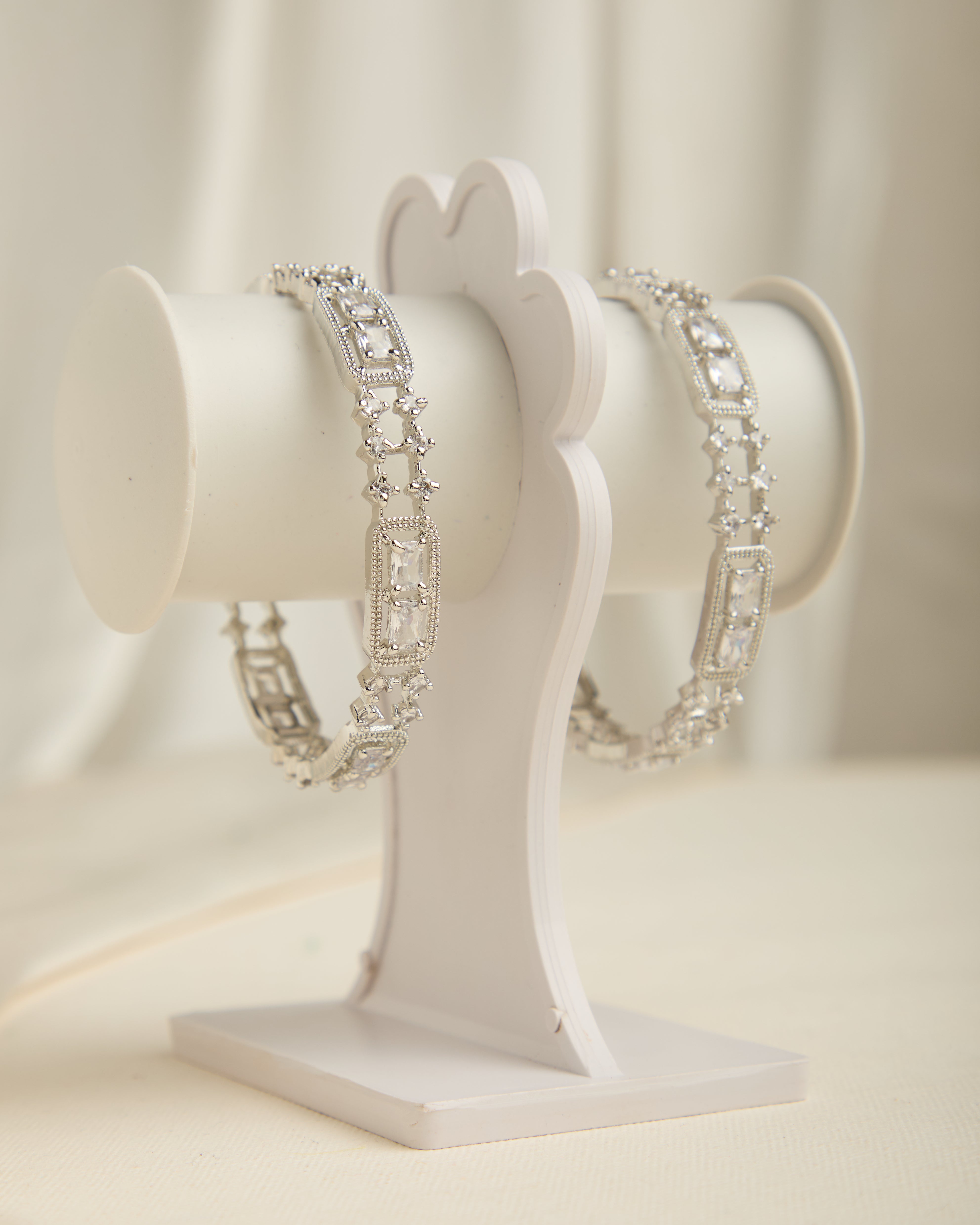 Rhodium Plated Silver Toned American Diamond Bangles for Women