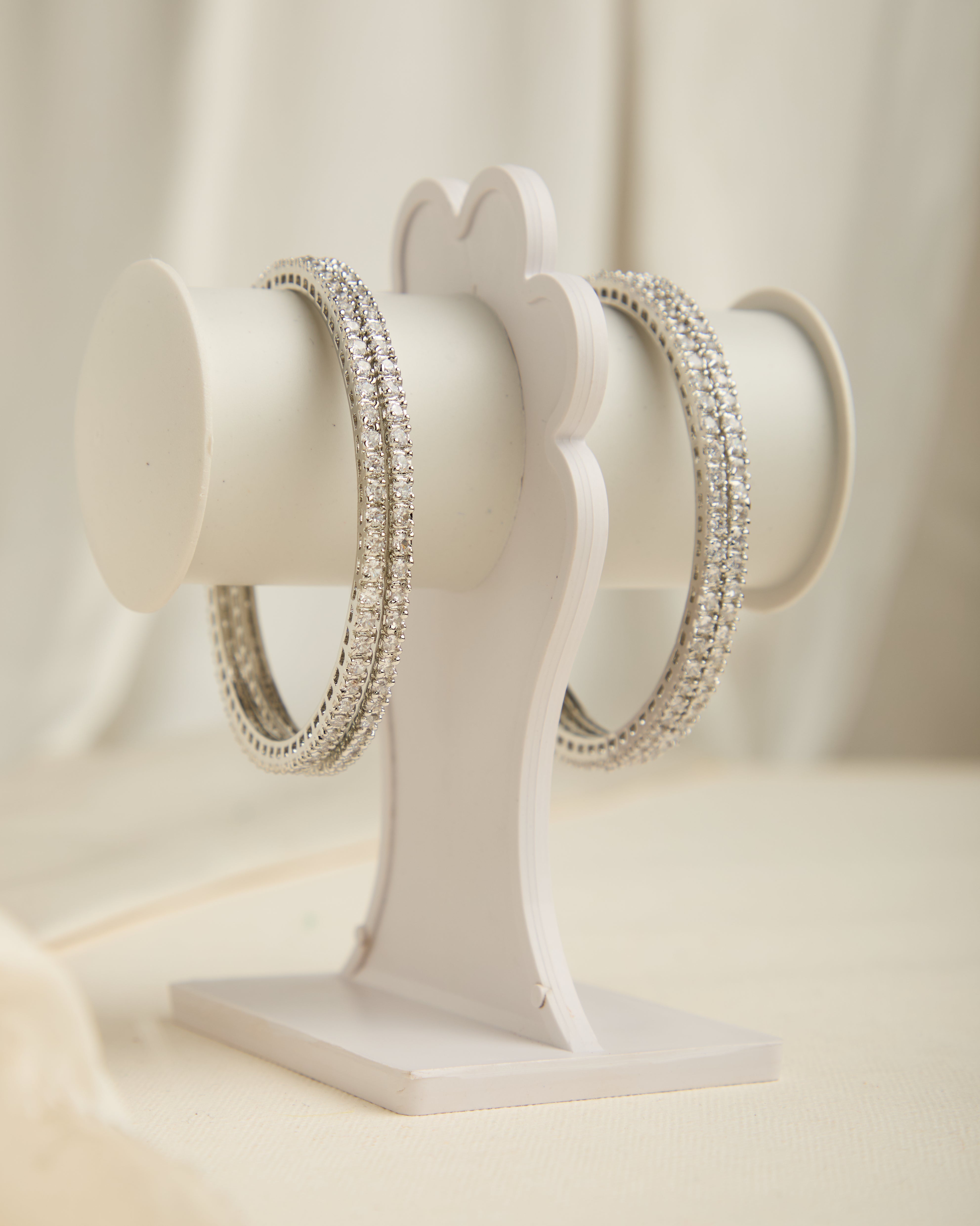 Silver Plated American Diamond Studded Set of 4 Bangles for Women