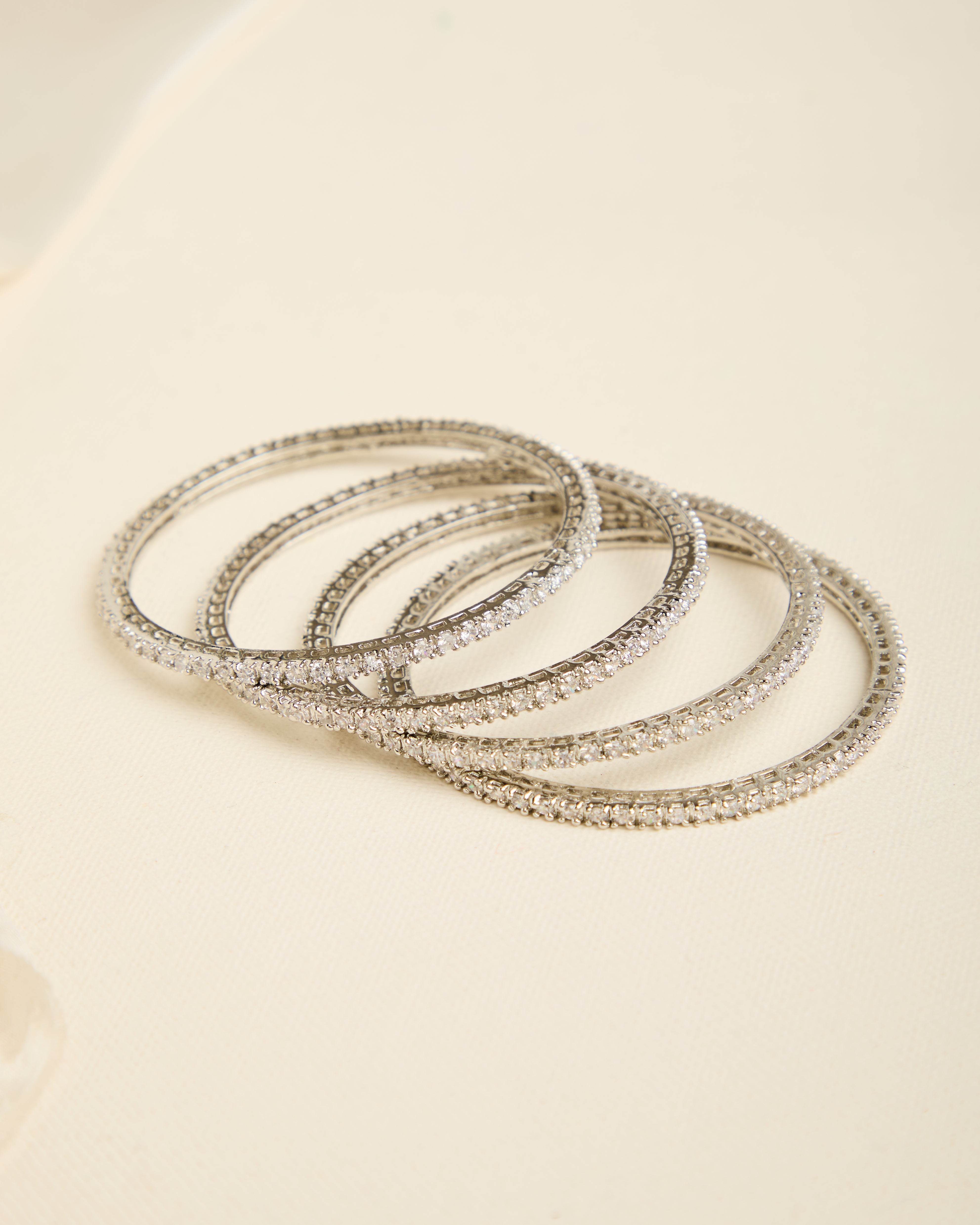 Silver Plated American Diamond Studded Set of 4 Bangles for Women