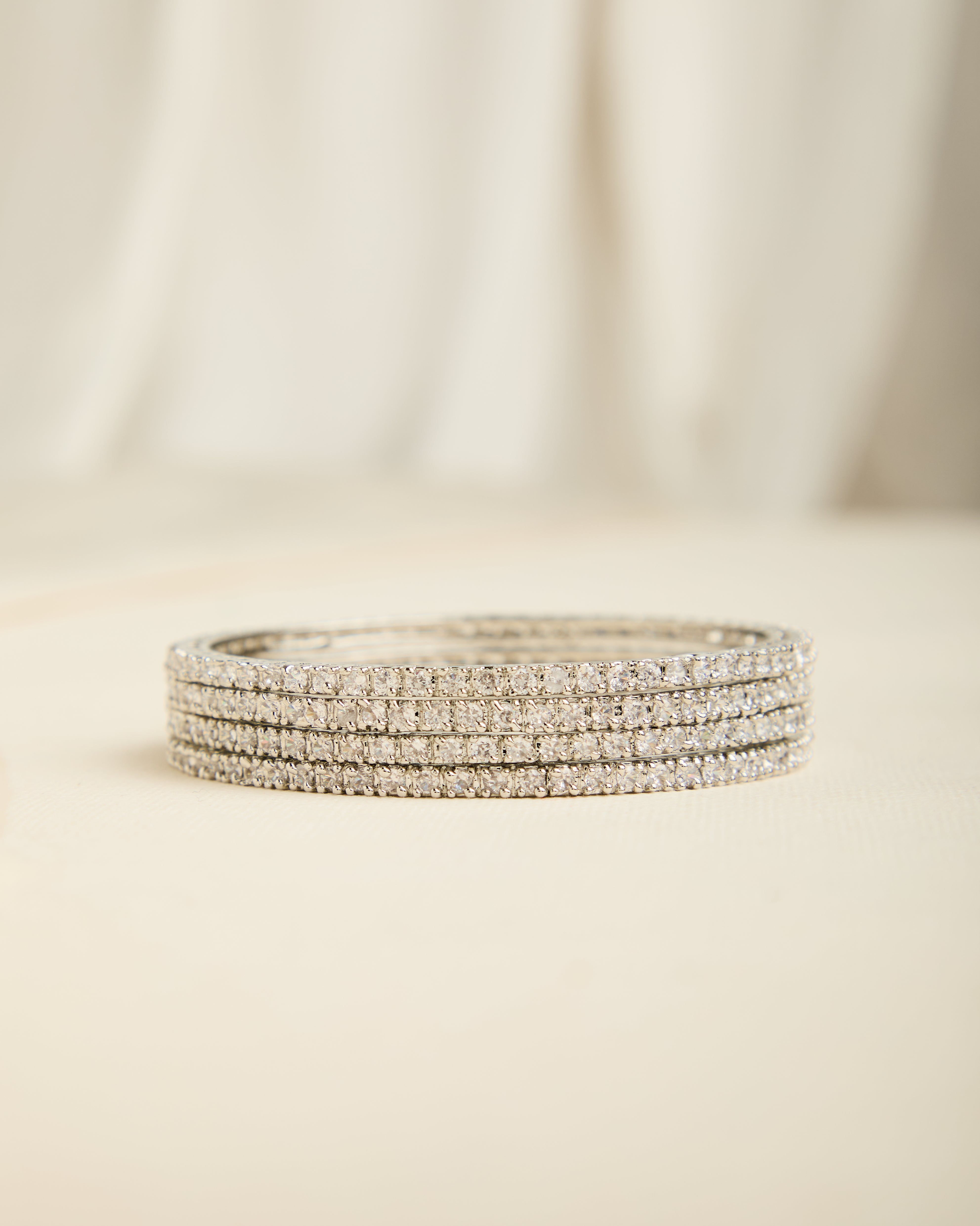Silver Plated American Diamond Studded Set of 4 Bangles for Women