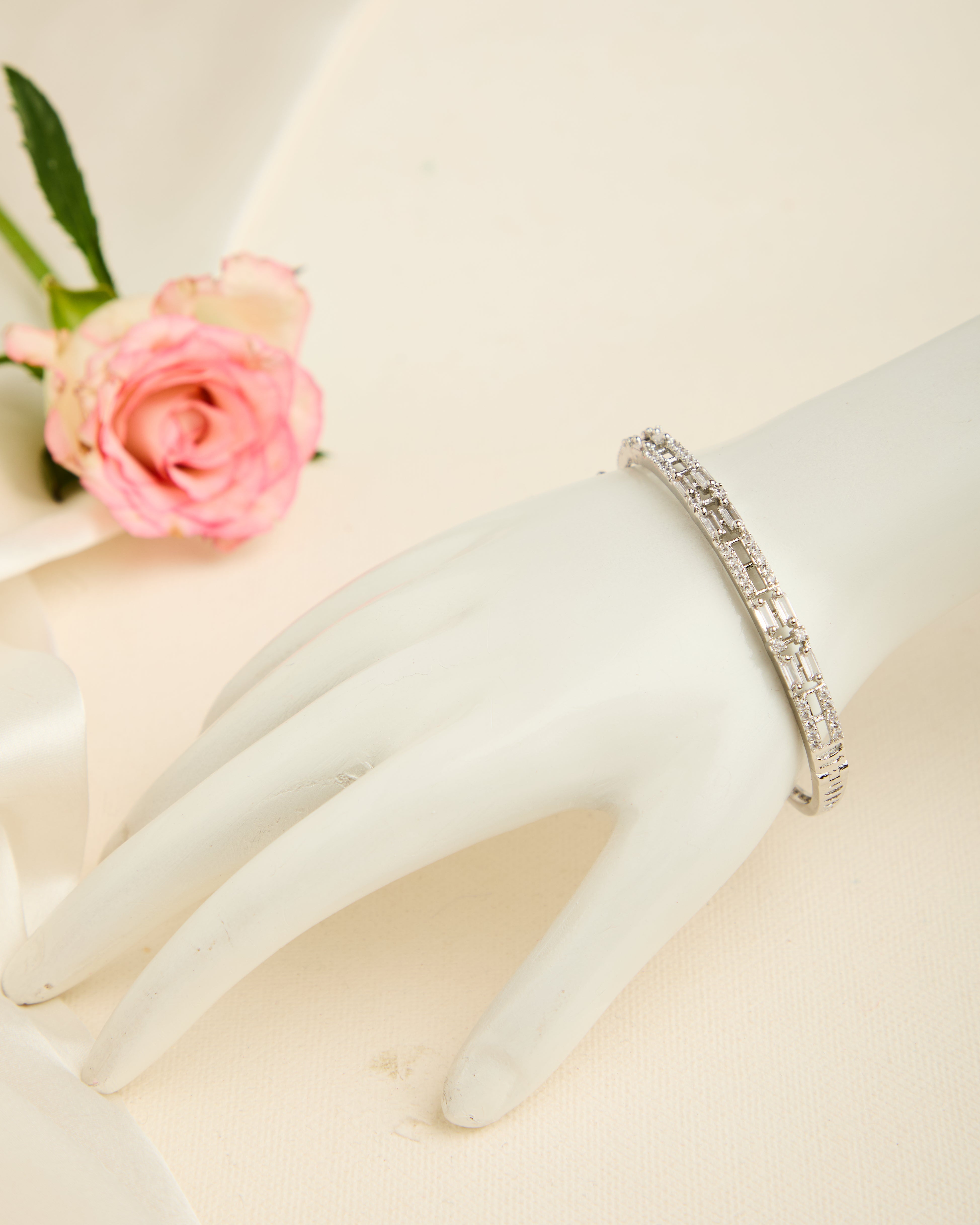 Silver Plated American Diamond Studded Bracelet for Women