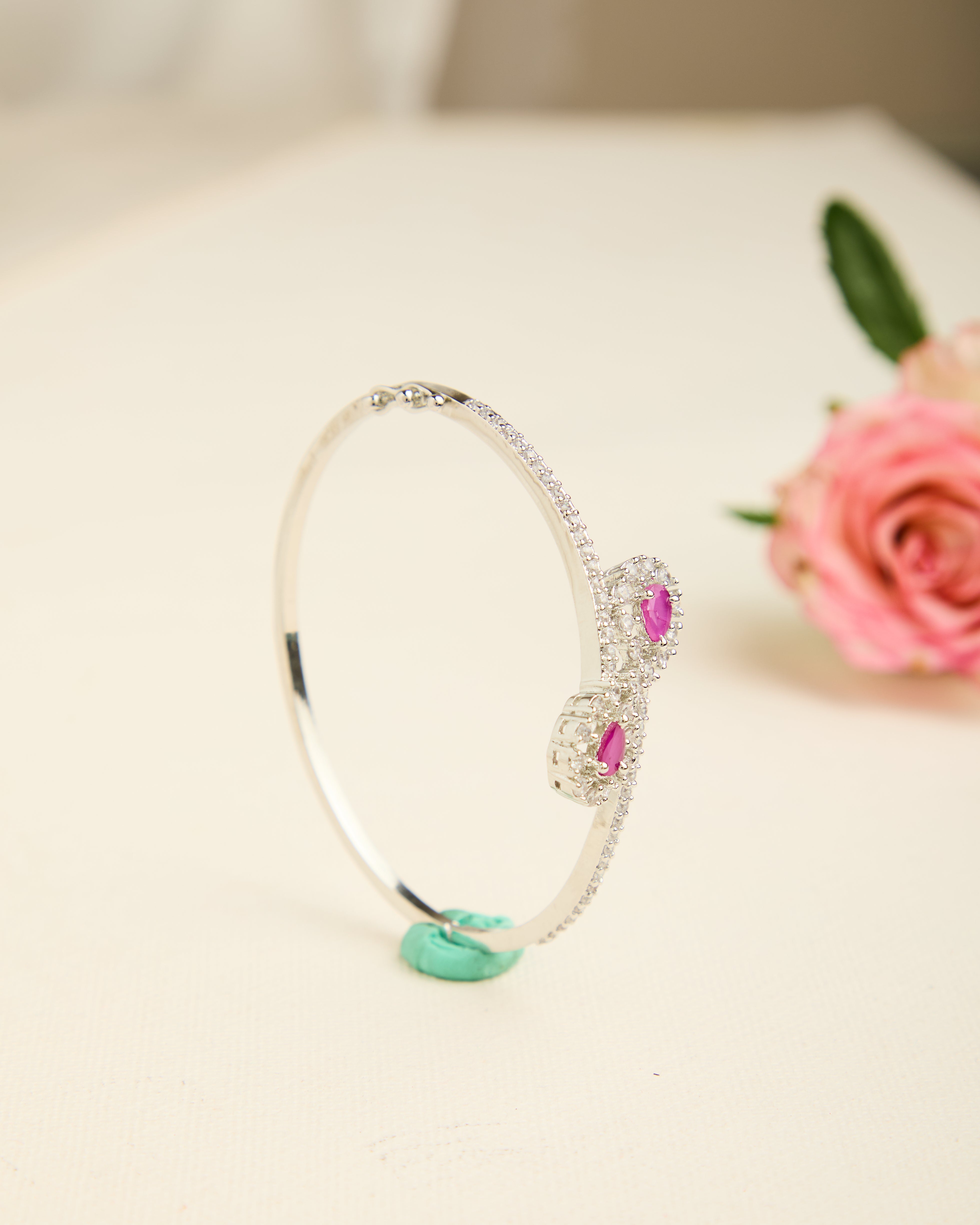 American Diamond Studded Silver Plated Bracelet for Women