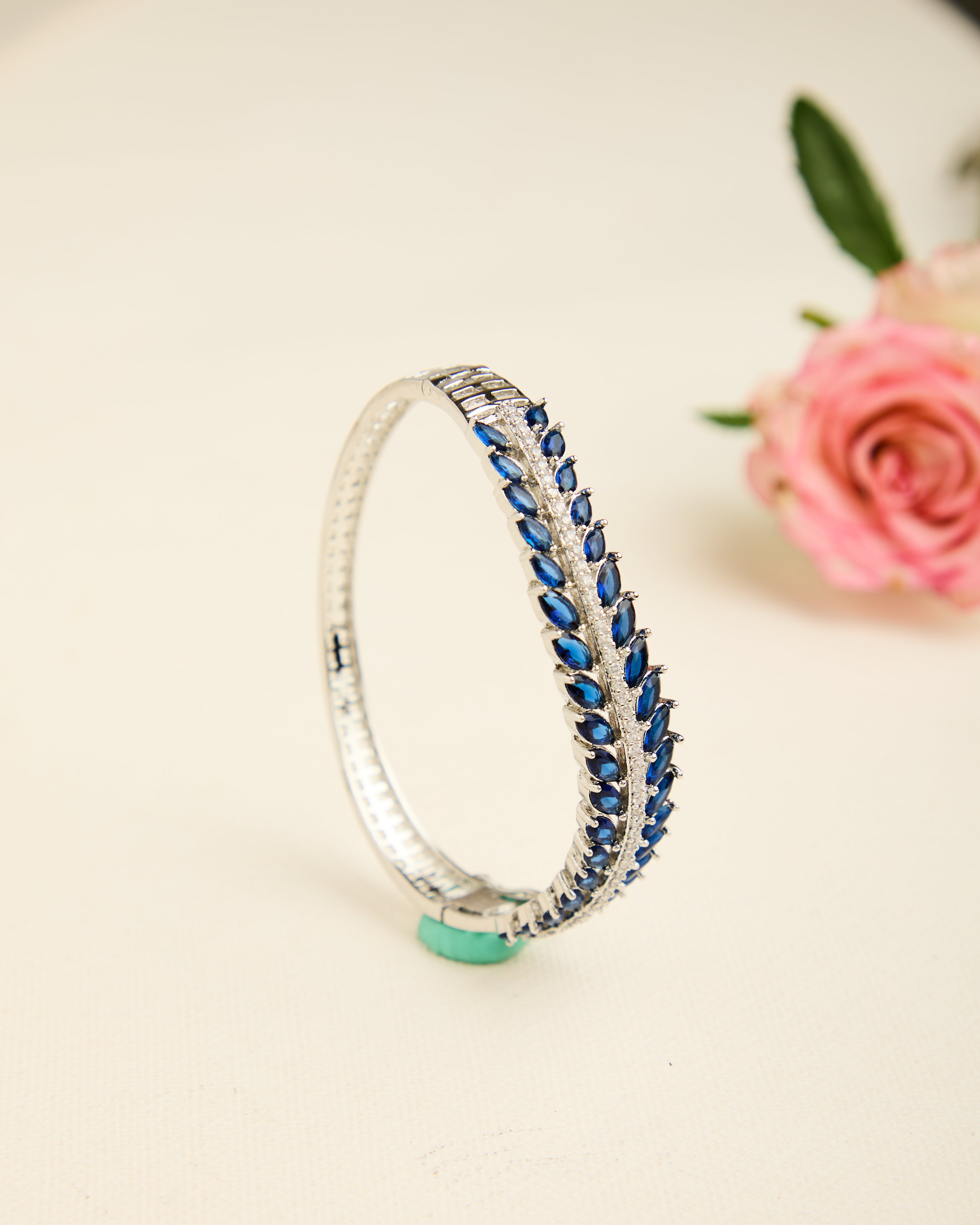 Silver Plated Blue American Diamond Studded Bracelet for Women