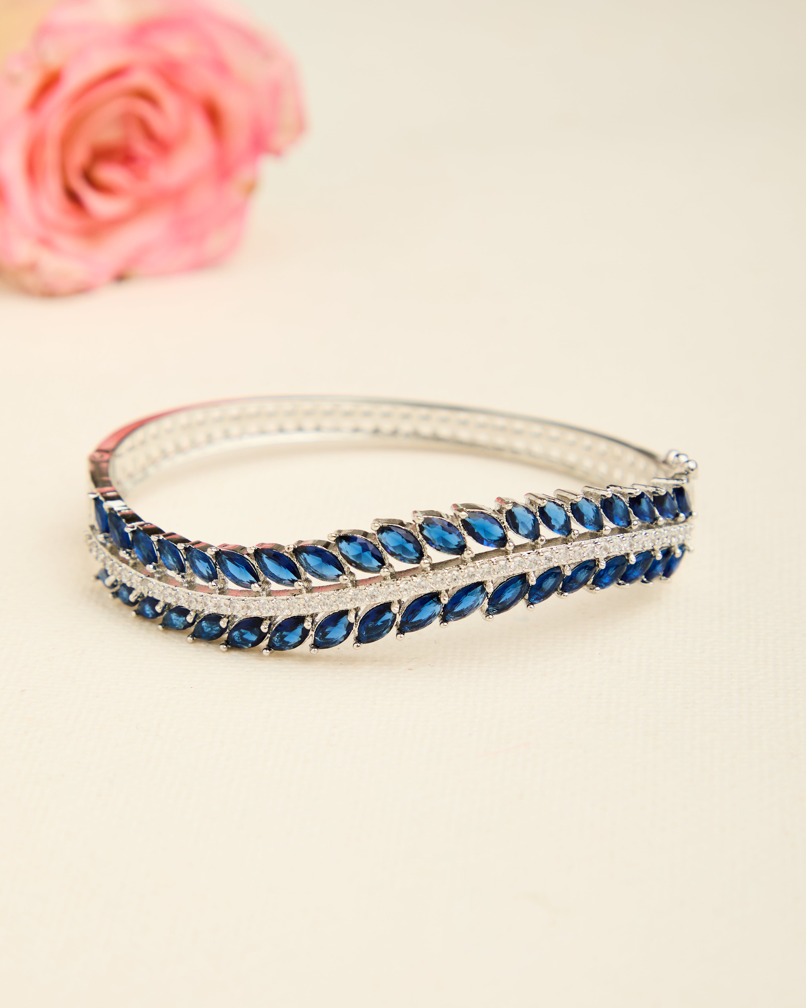 Silver Plated Blue American Diamond Studded Bracelet for Women