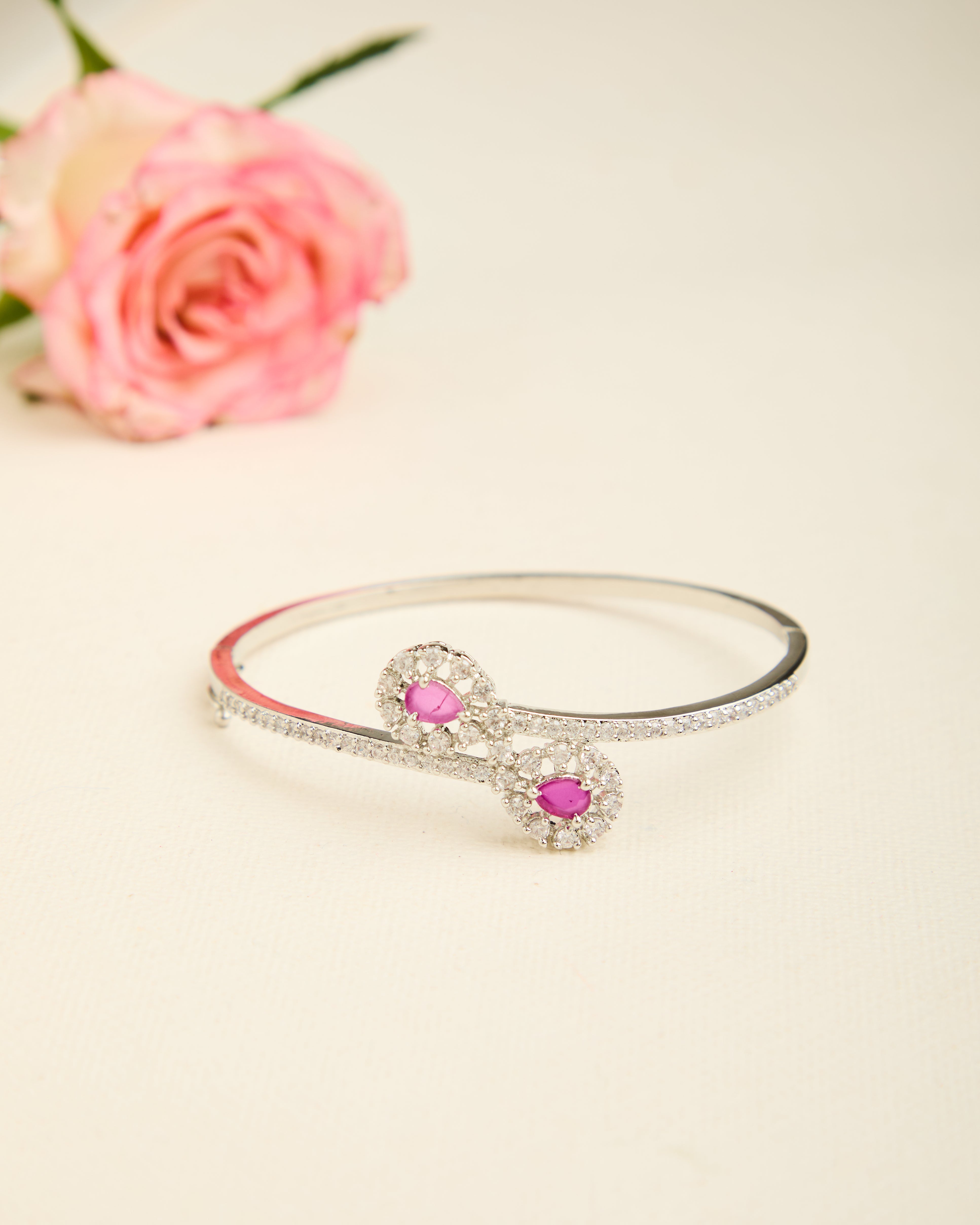 American Diamond Studded Silver Plated Bracelet for Women