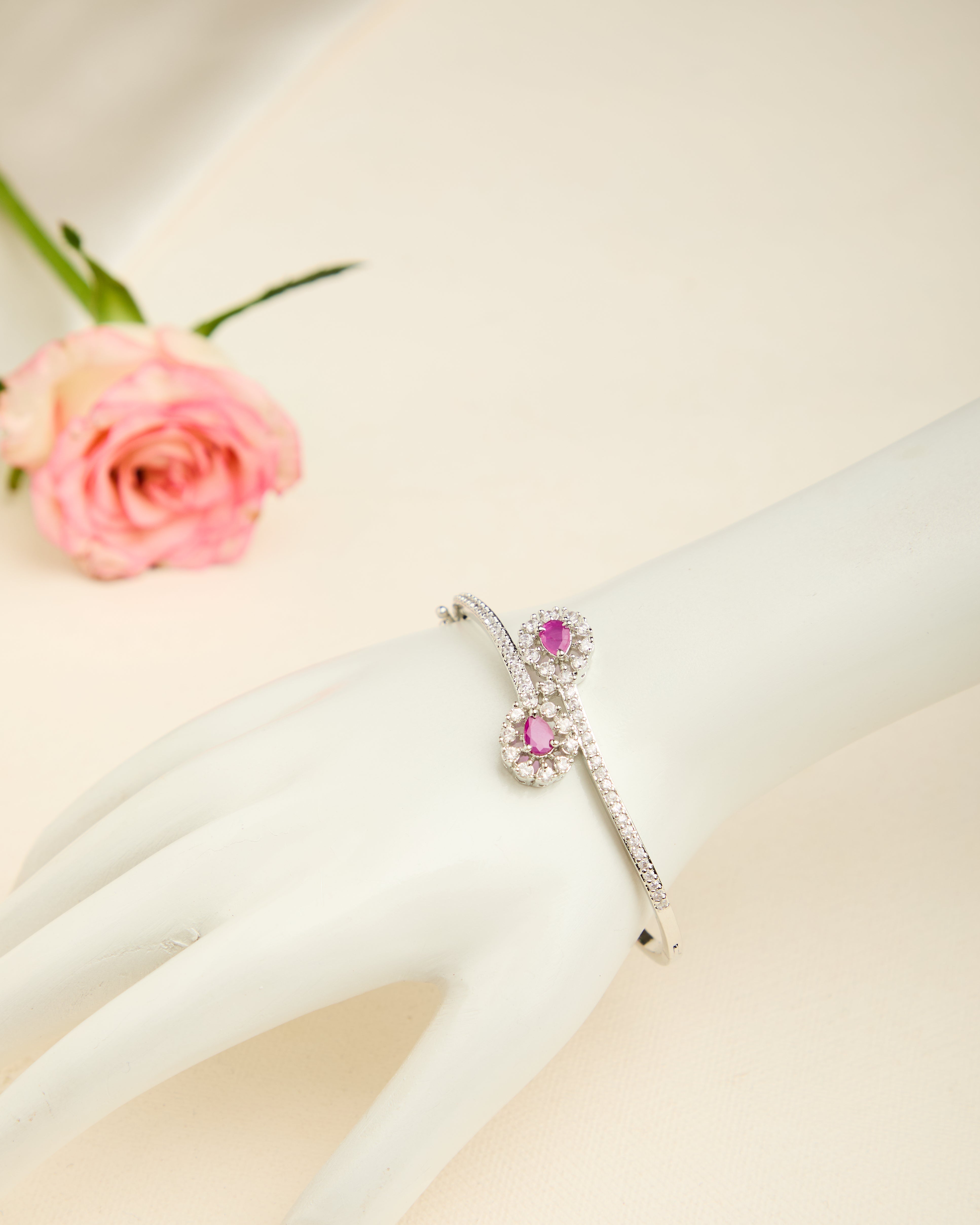 American Diamond Studded Silver Plated Bracelet for Women