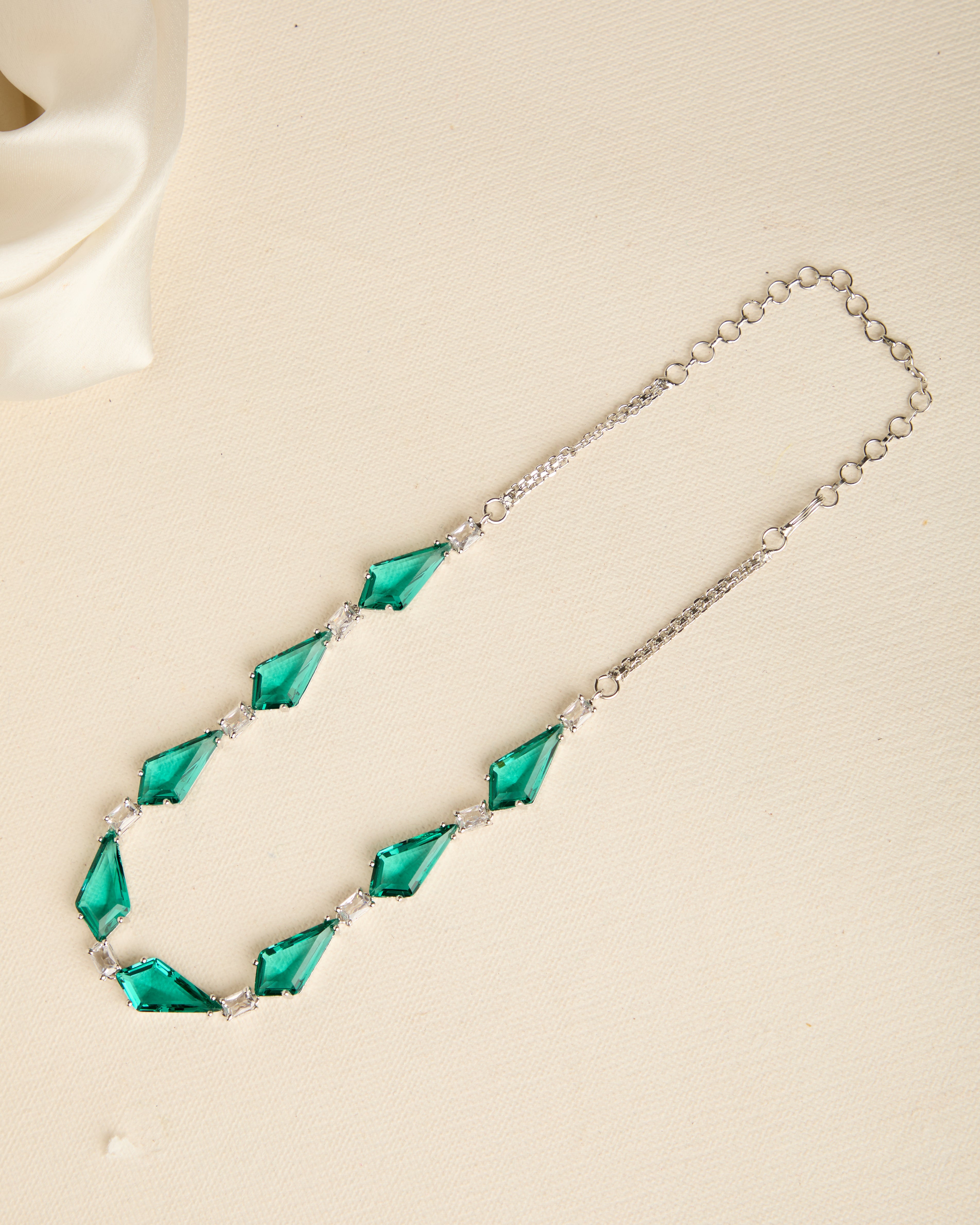 Premium Handcrafted Green American Diamond Necklace Set for Woman