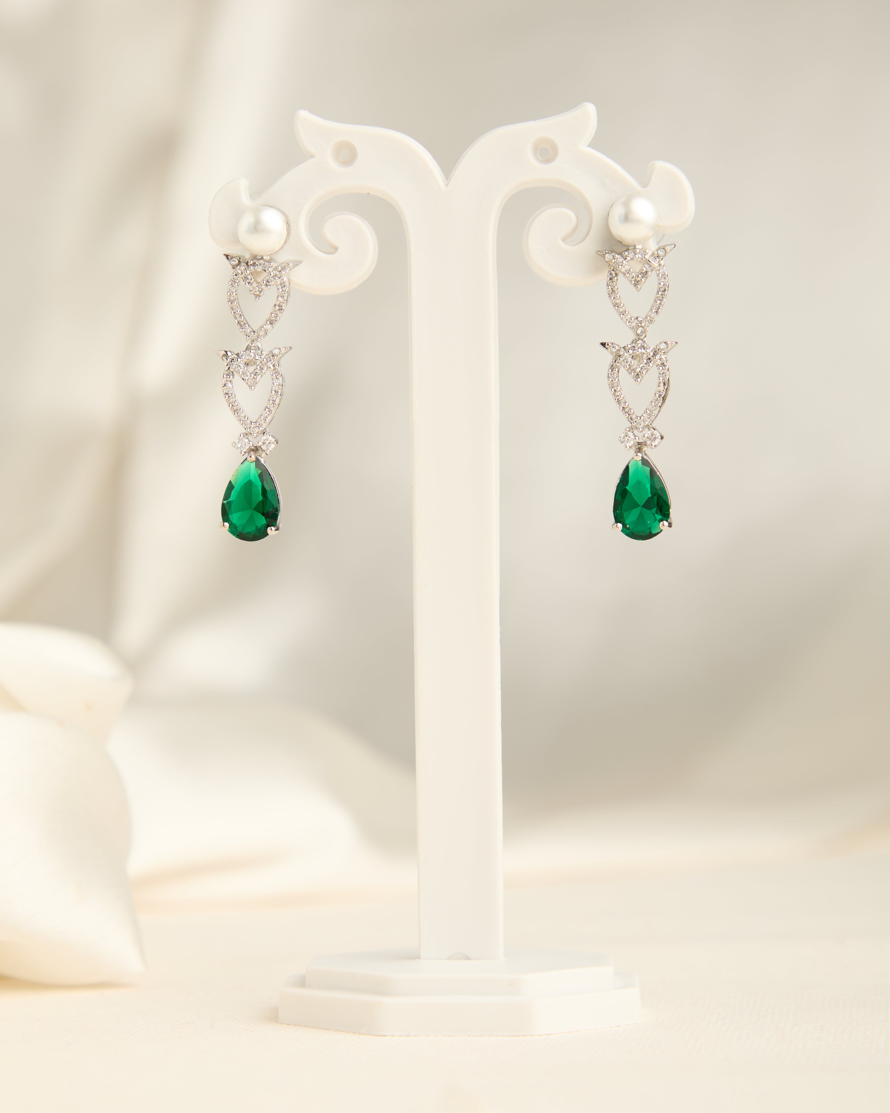 Premium Silver Plated Green American Diamond Studded Necklace Set for Women