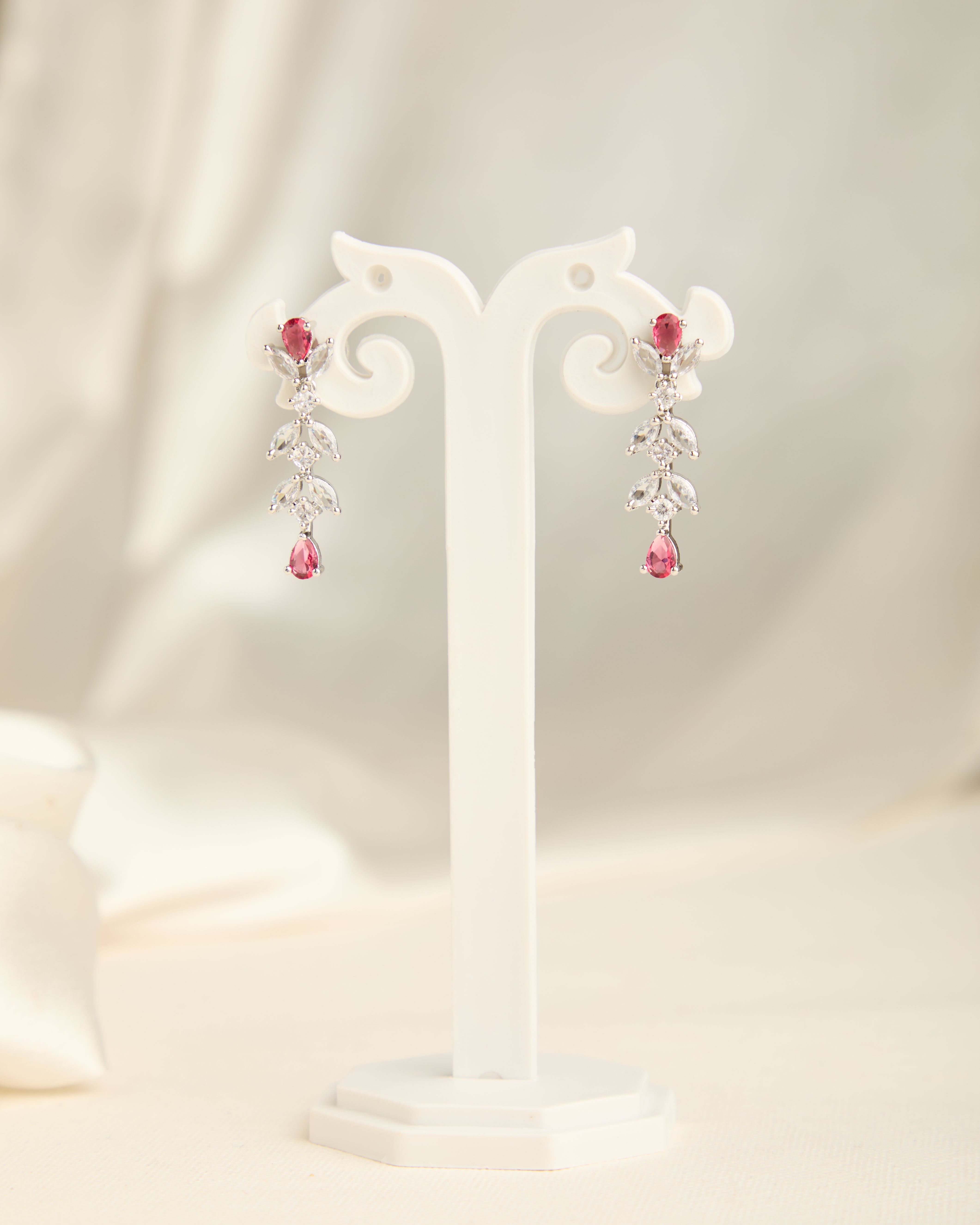 Red American Diamond Studded Silver Plated Necklace Set for Women