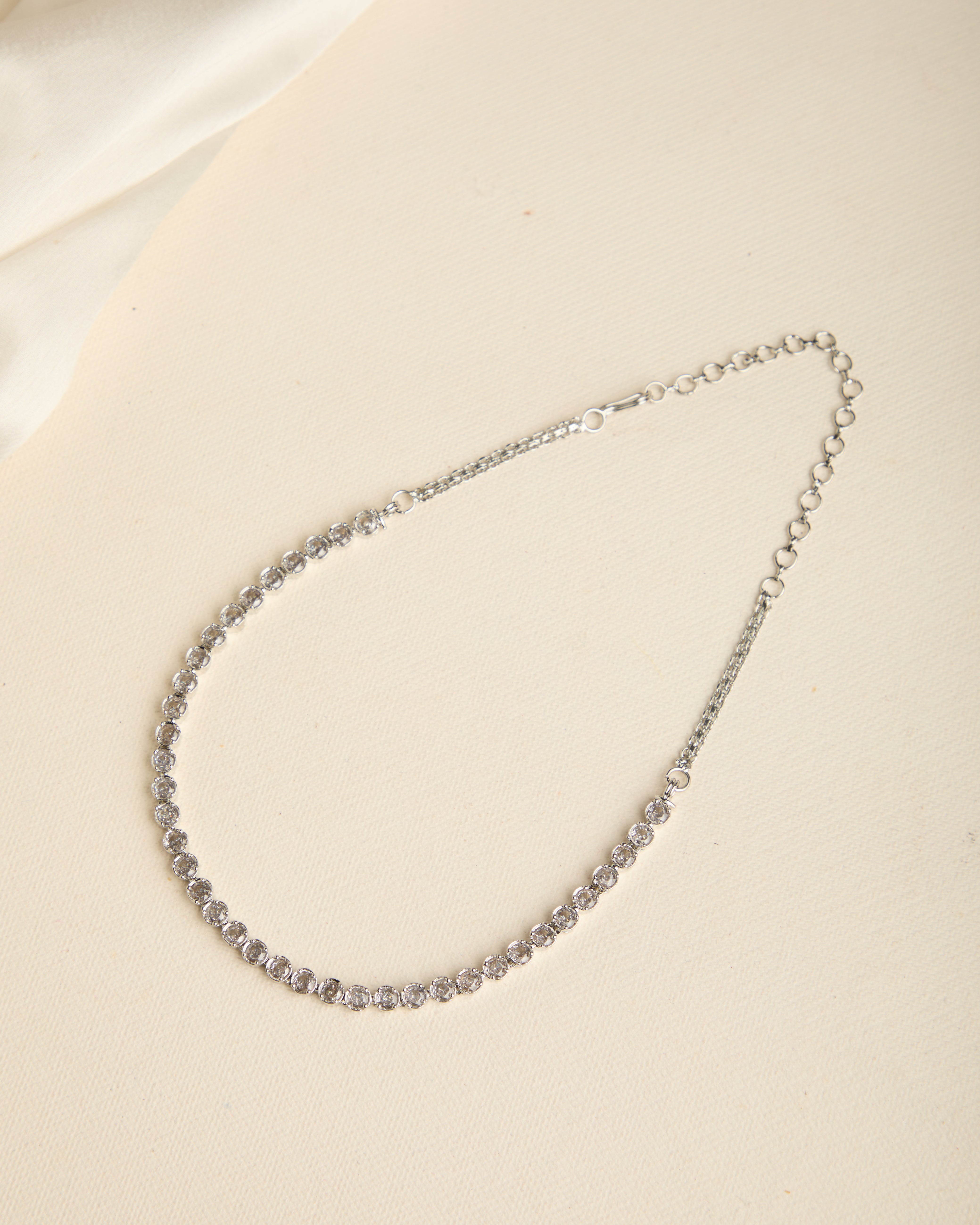 Rhodium and Silver Plated White American Diamond Studded Necklace Set