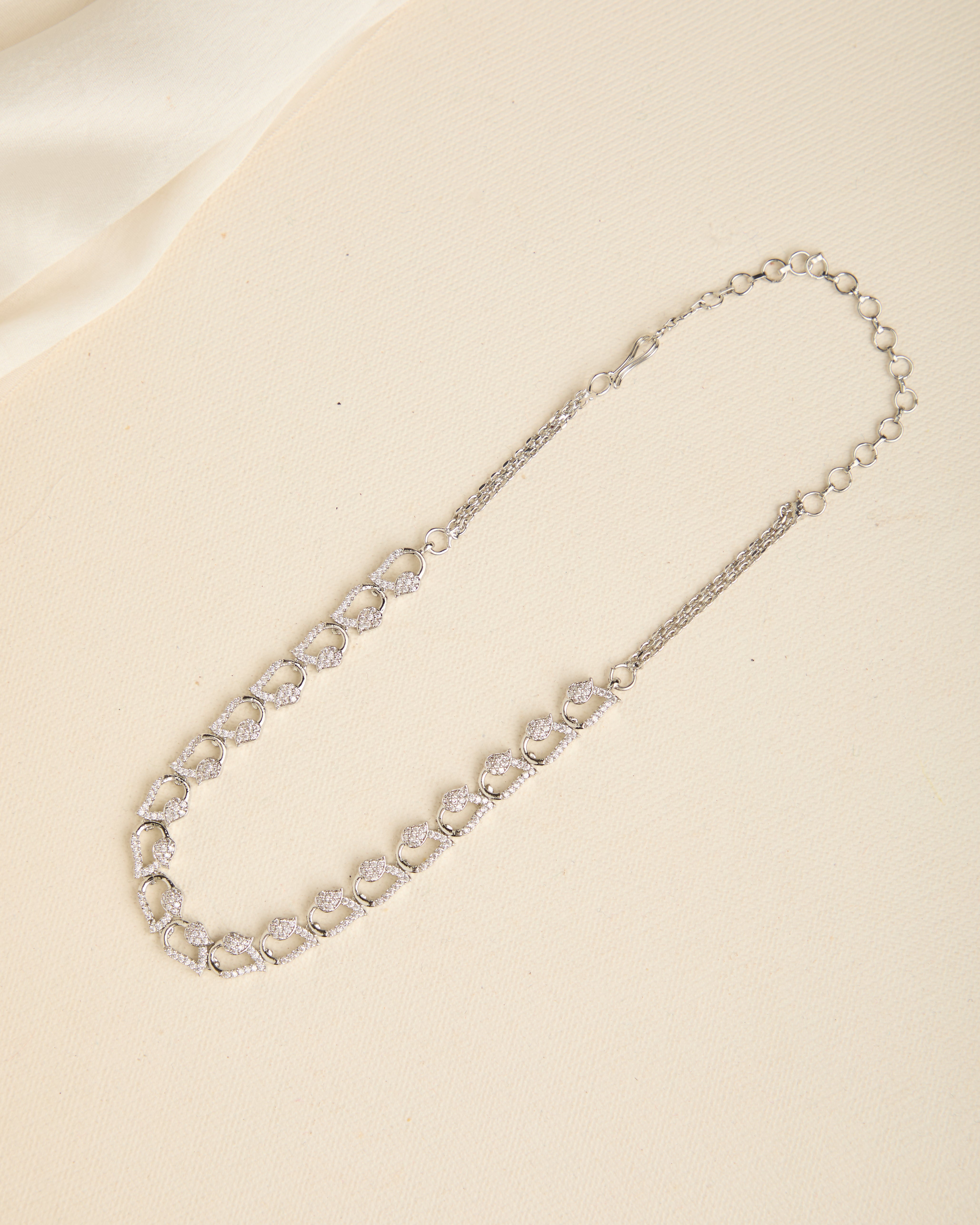 Elegant Silver Plated American Diamond Studded Necklace Set for Women