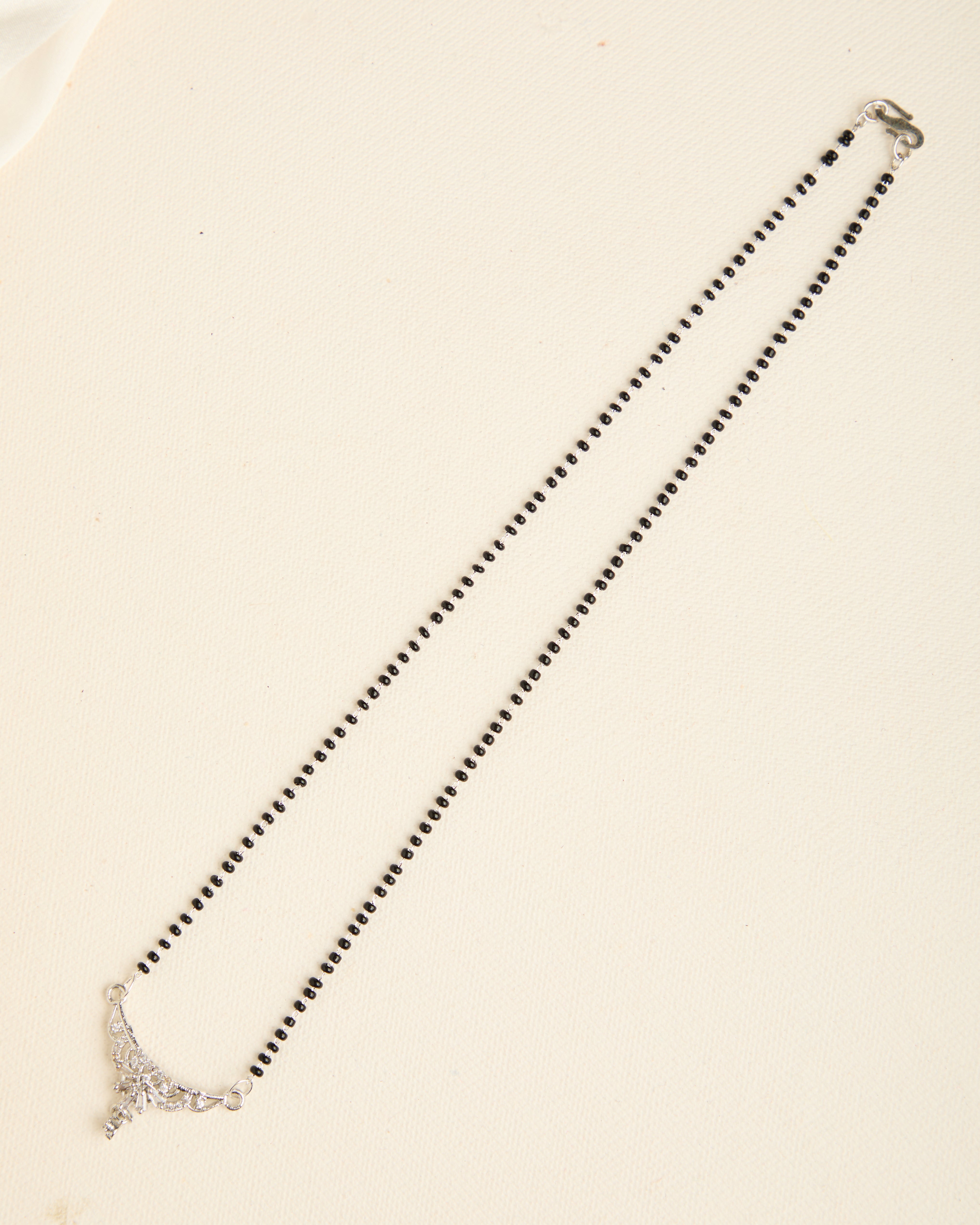 Sparkling Silver Plated American Diamond Studded Black Beads Mangalsutra