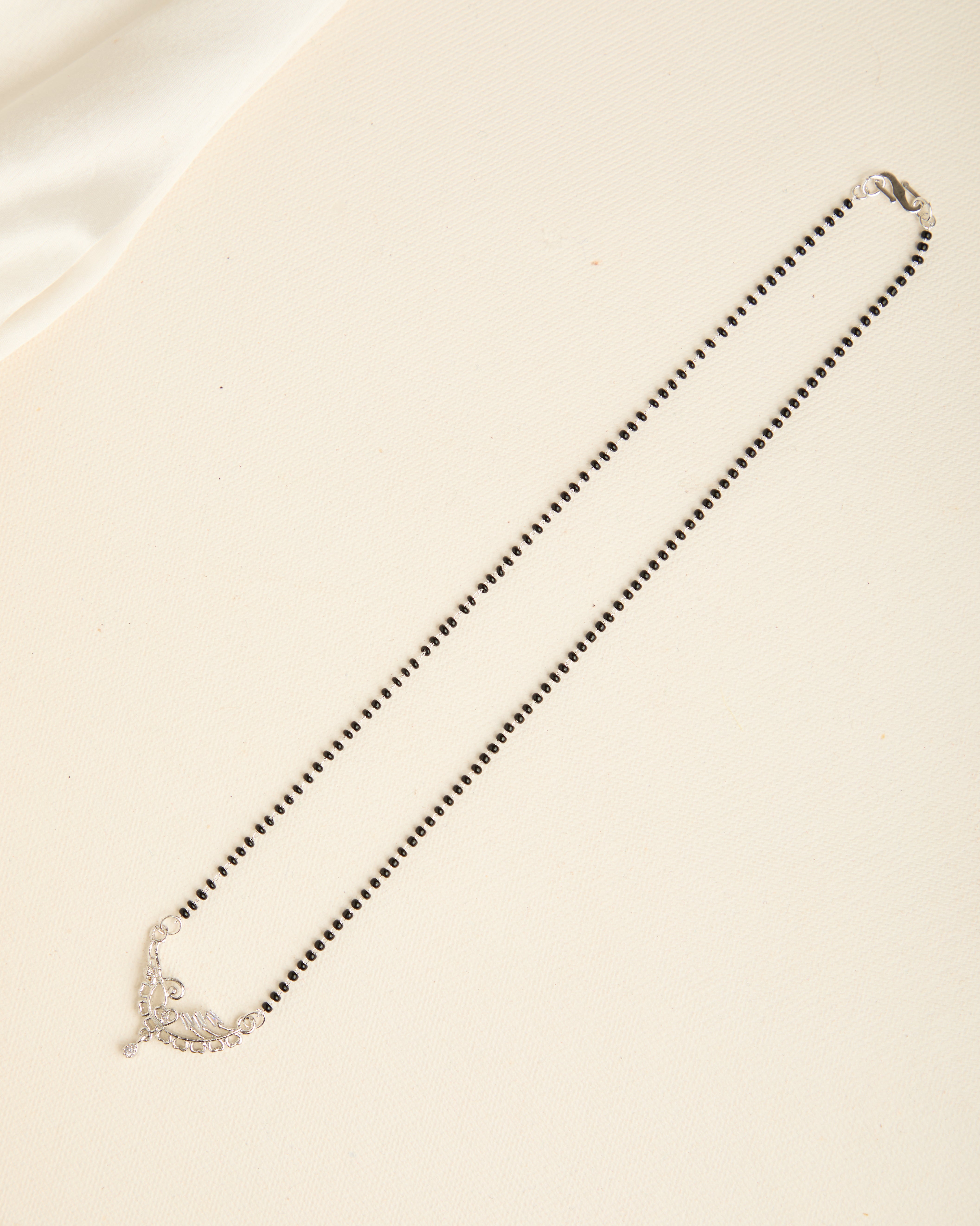 Silver Plated American Diamond Studded Black Beads Mangalsutra for Women