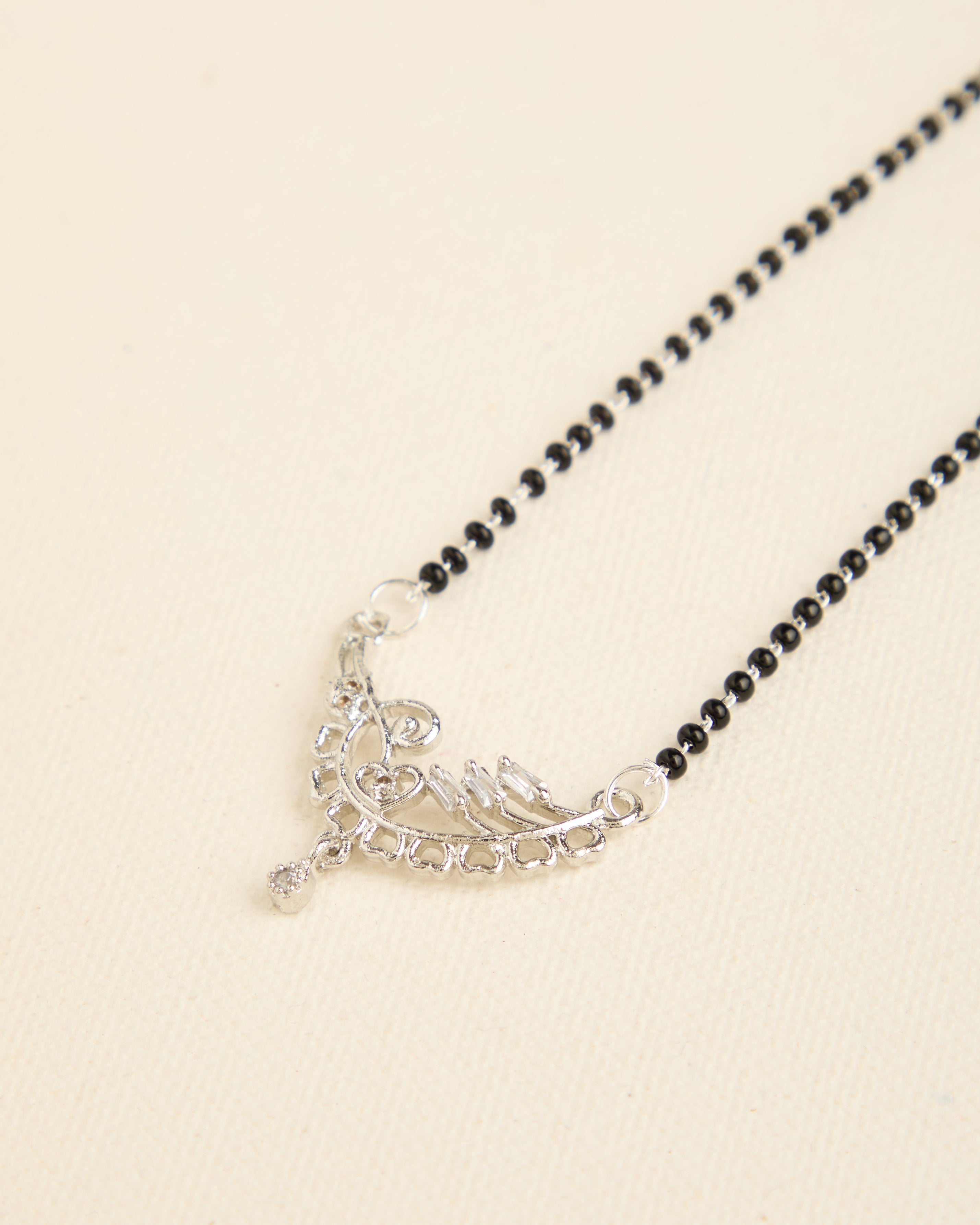 Silver Plated American Diamond Studded Black Beads Mangalsutra for Women