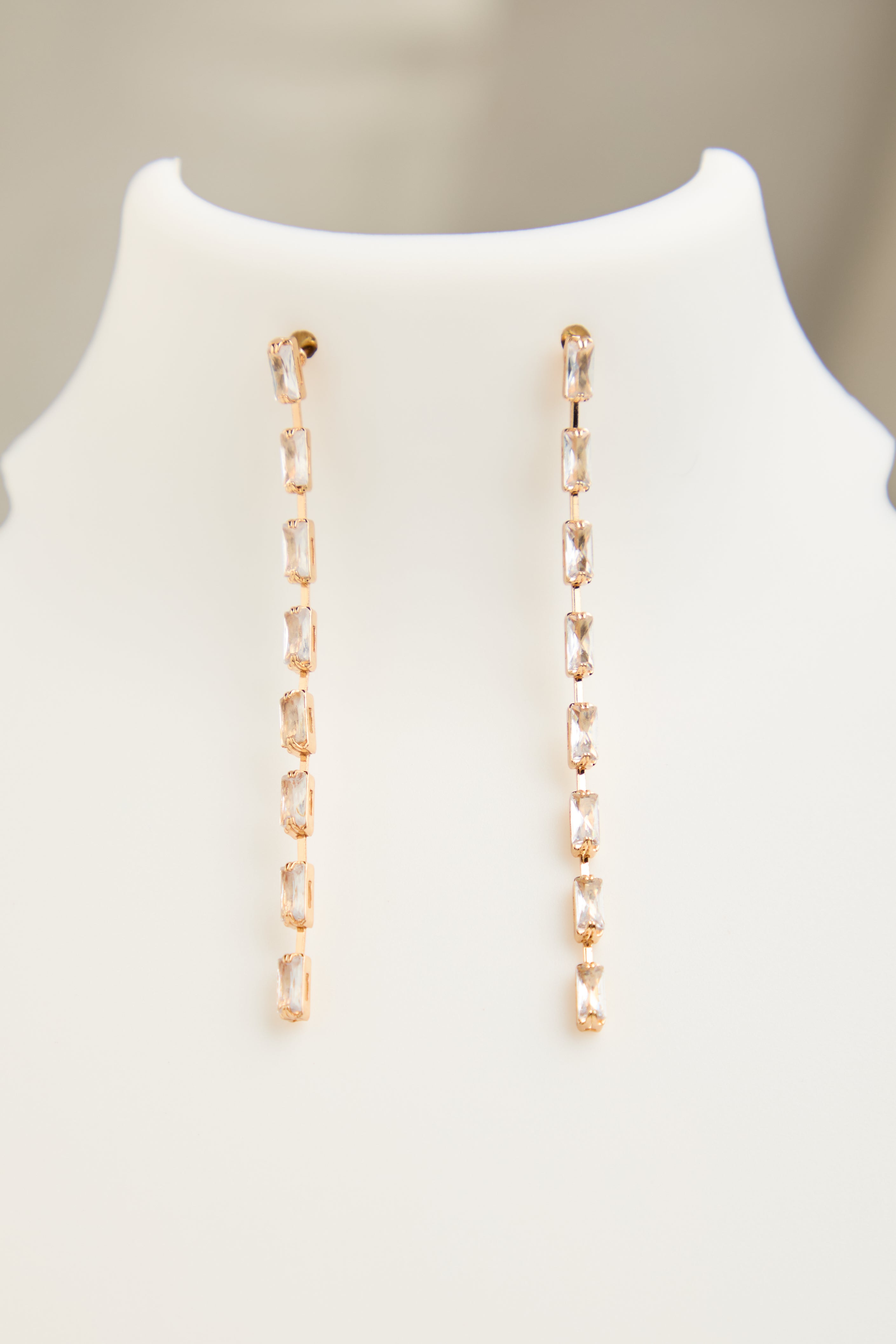 Gold Plated American Diamond Linear Drop Earrings for Women