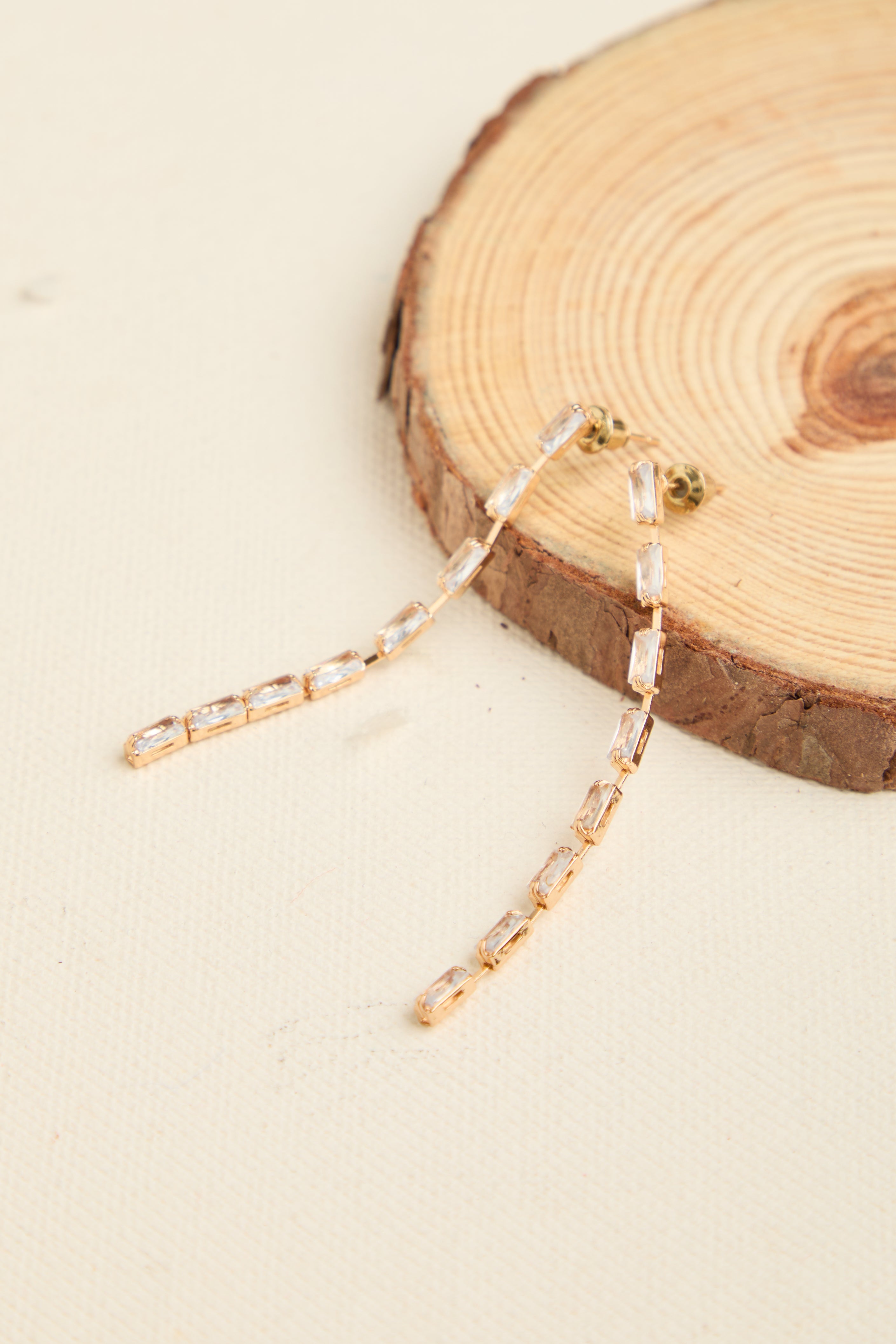 Gold Plated American Diamond Linear Drop Earrings for Women