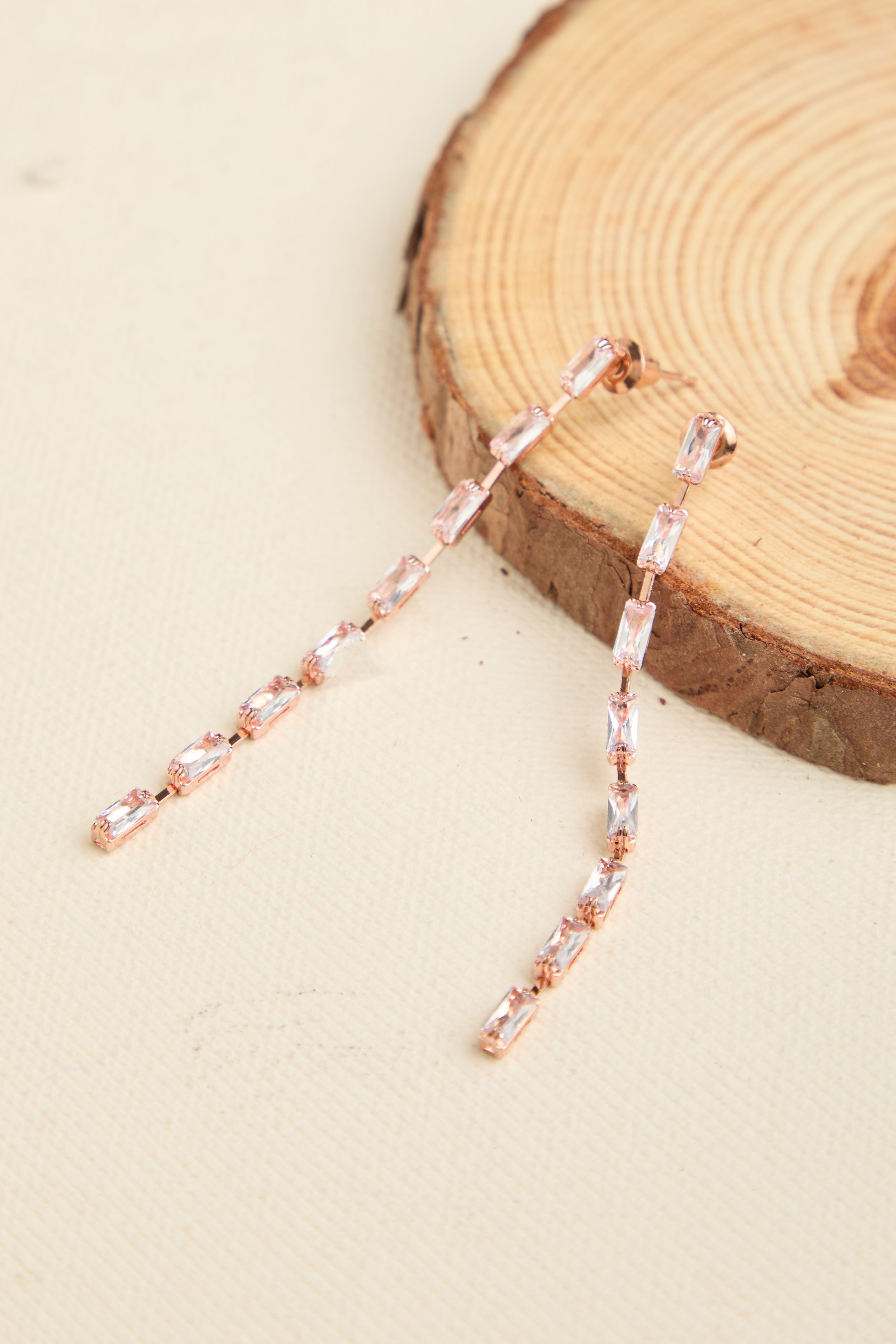 Gold Plated American Diamond Linear Drop Earrings for Women