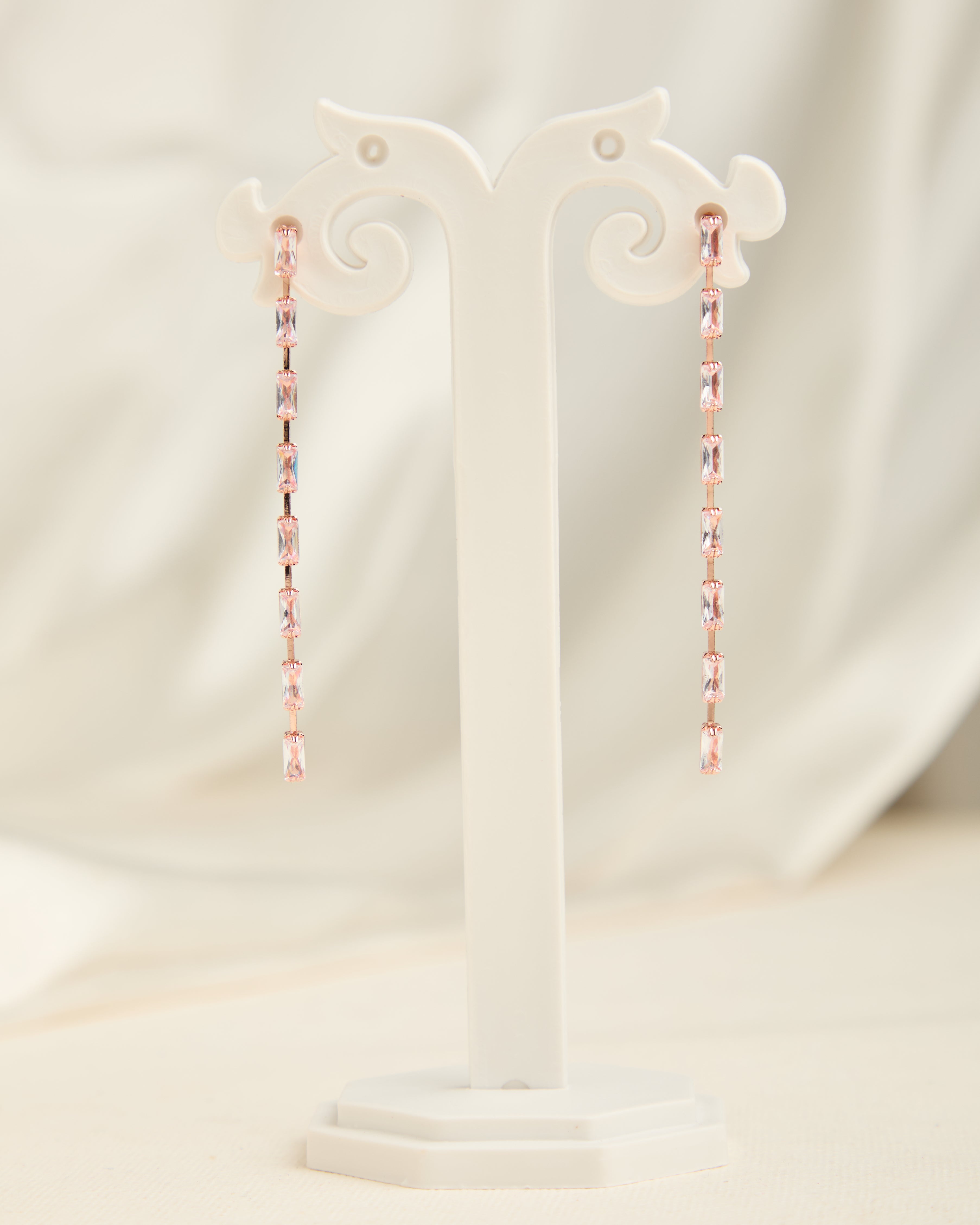 Gold Plated American Diamond Linear Drop Earrings for Women