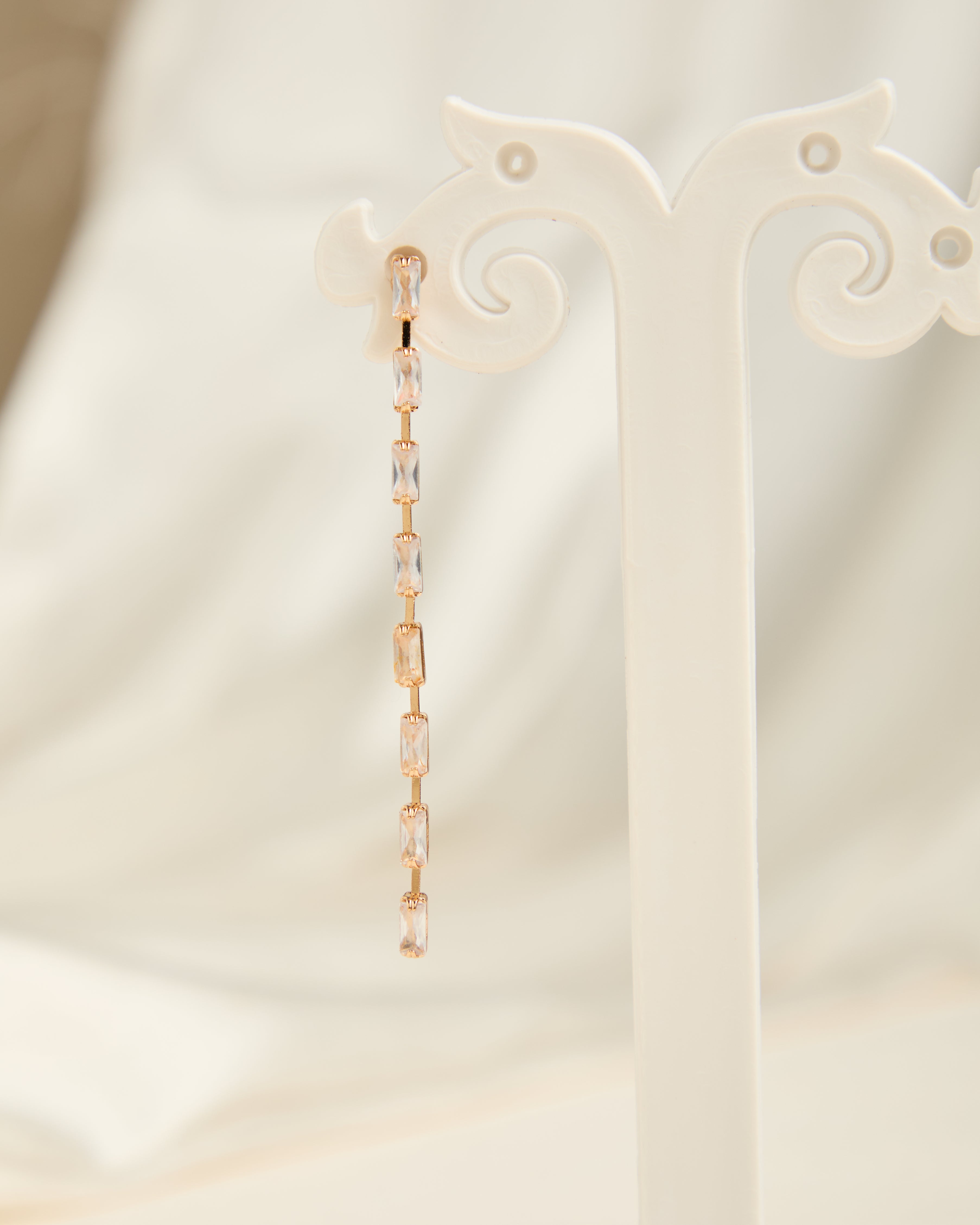 Gold Plated American Diamond Linear Drop Earrings for Women