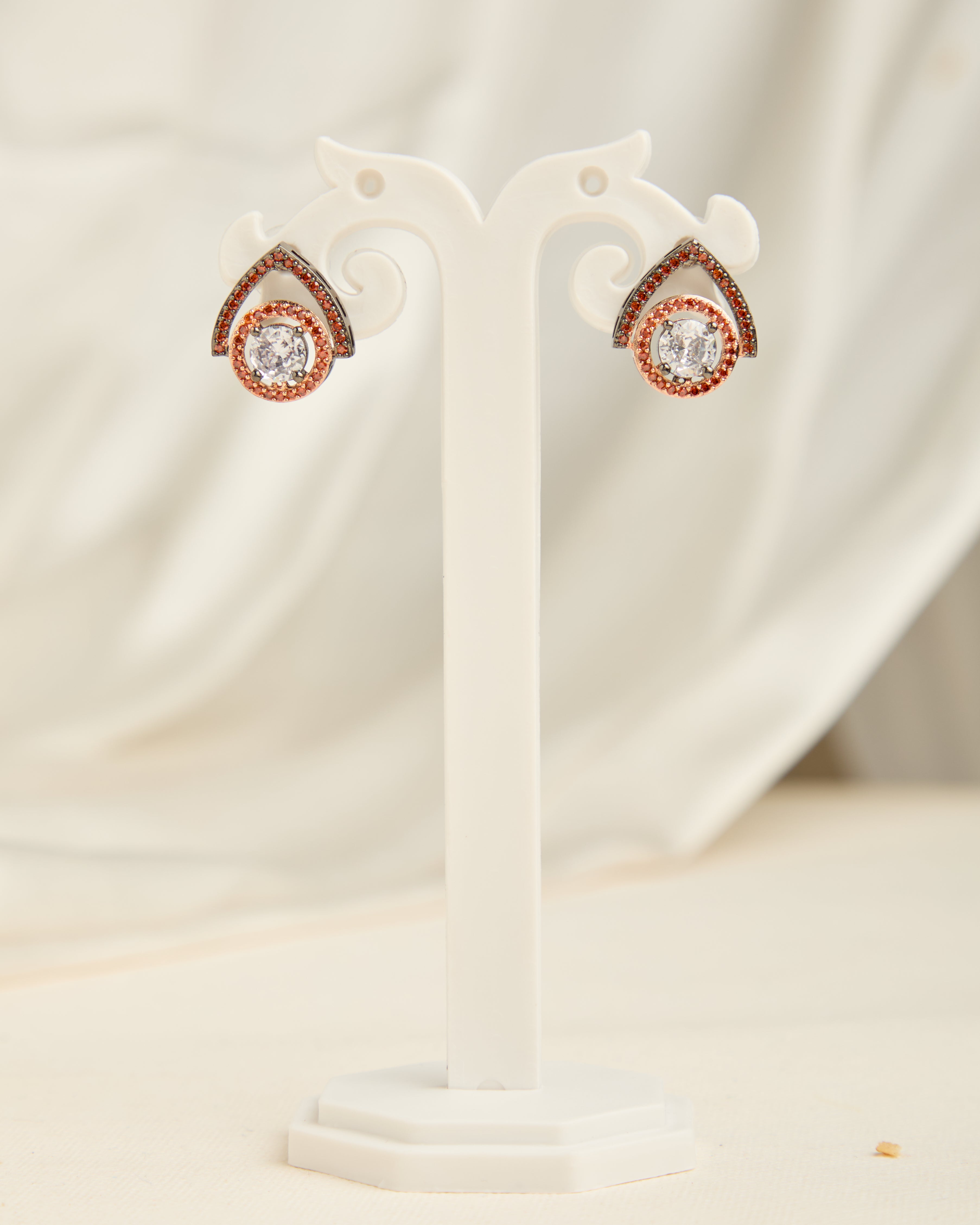 Gold Plated Red American Diamond Studded Circular Earrings for Women