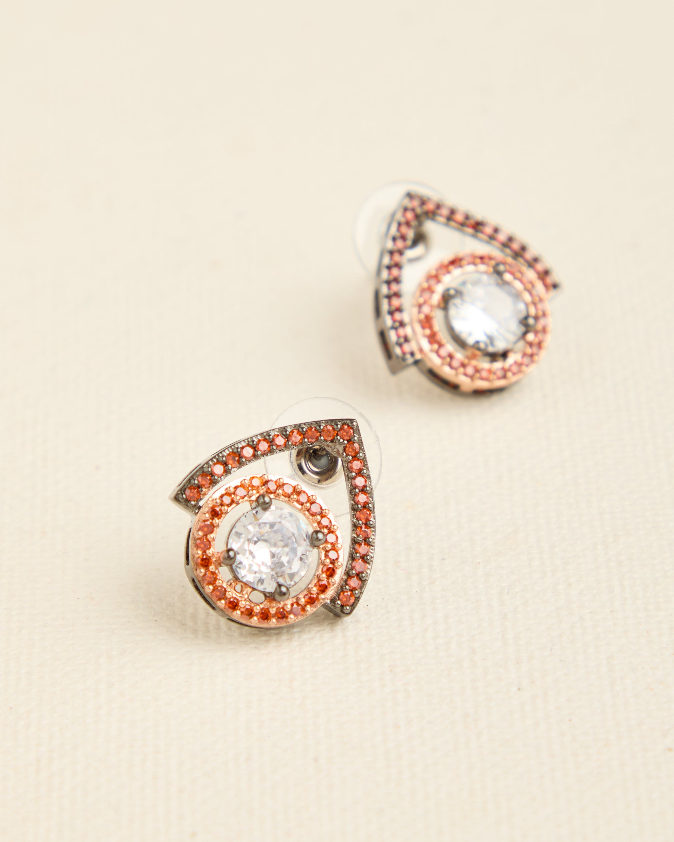 Gold Plated Red American Diamond Studded Circular Earrings for Women