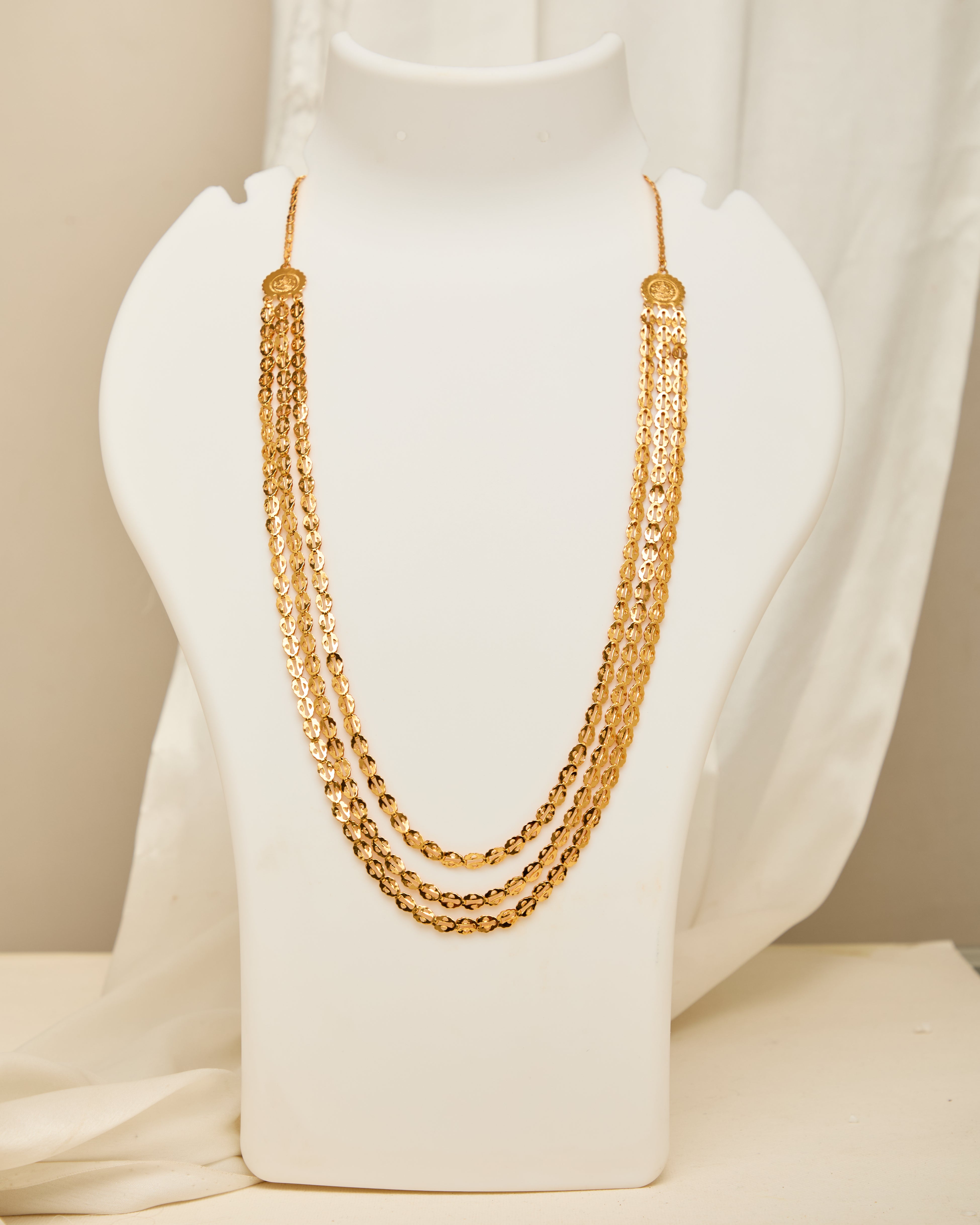 Gold Plated 3 Layer Traditional Poha Necklace for Women