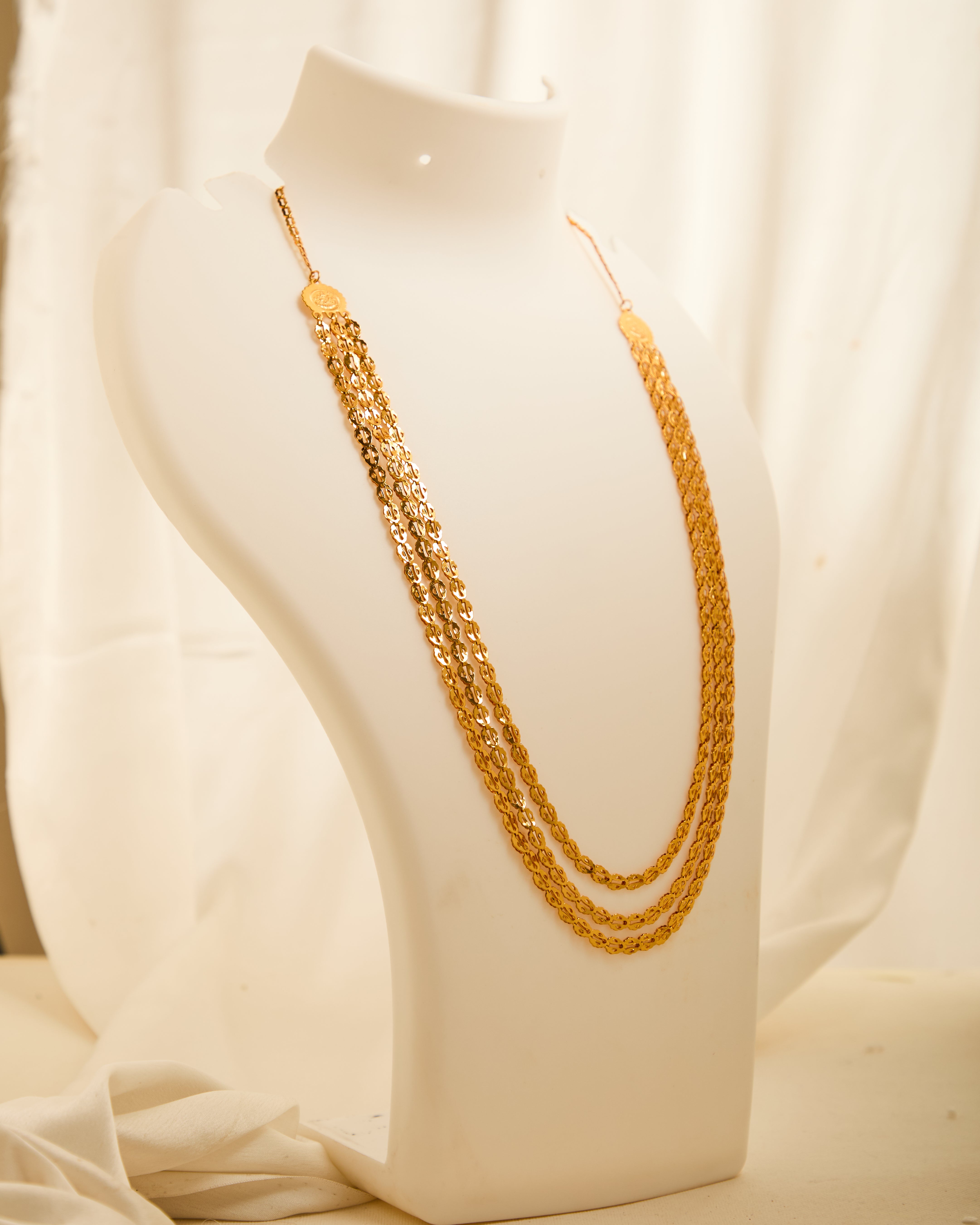 Gold Plated 3 Layer Traditional Poha Necklace for Women