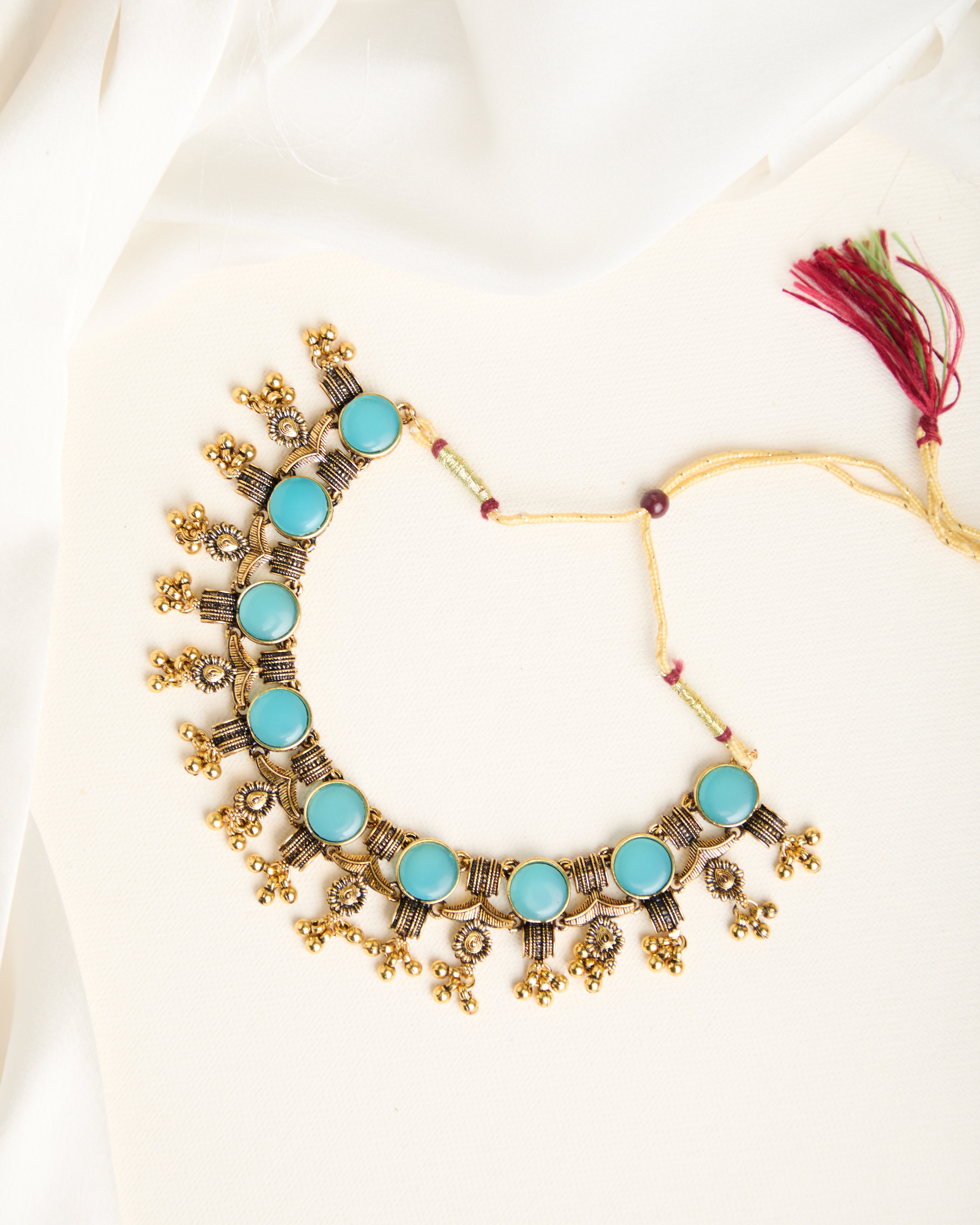 Delicate Zircon Necklace Studded with Firozi Colour Stones