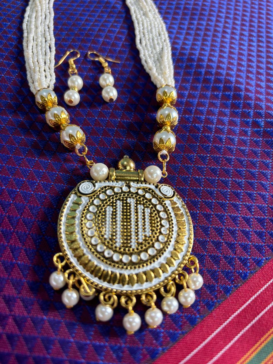 White Moti Mala Set with Earrings for Women