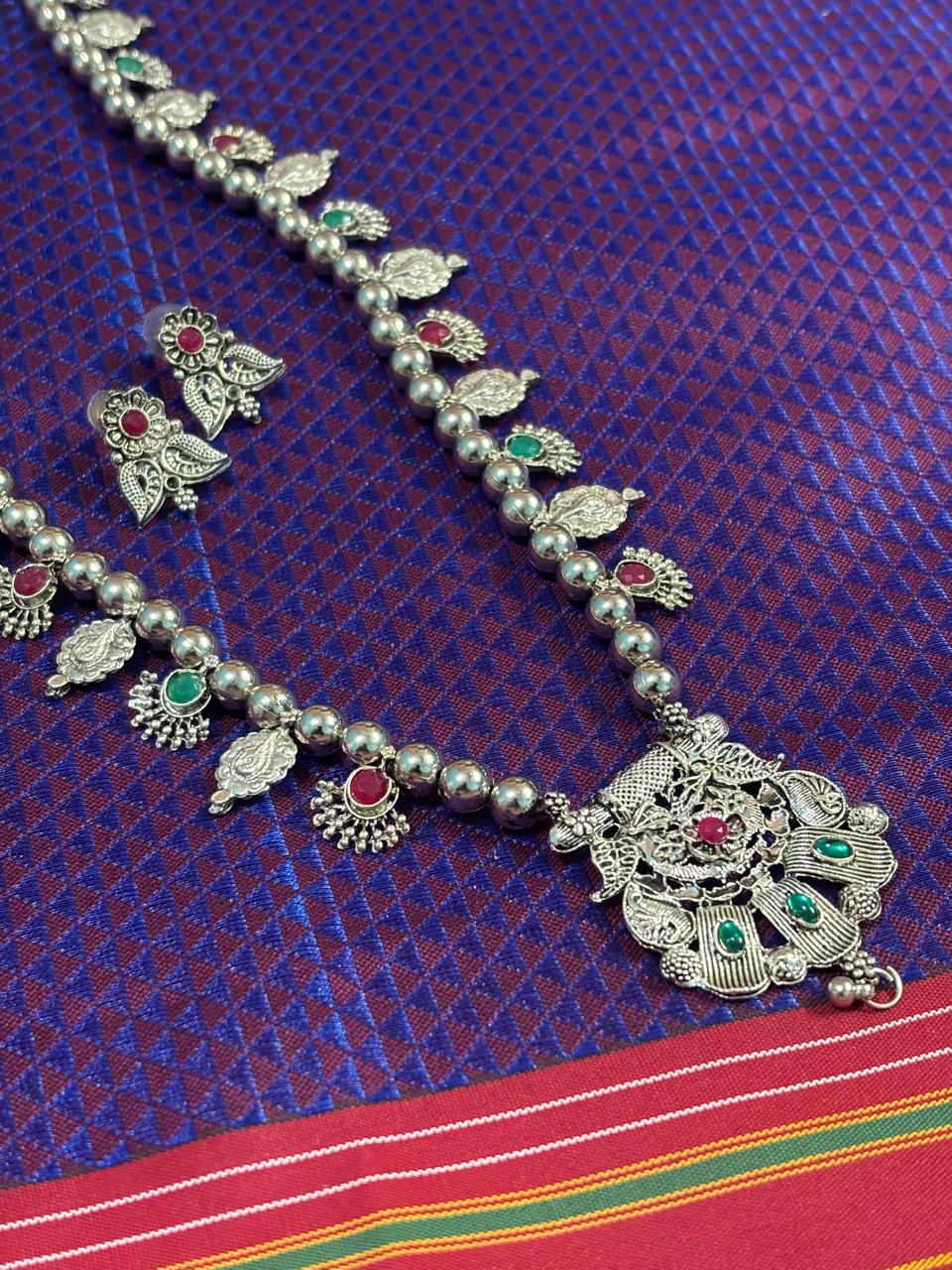 Silver Oxidised Kolhapuri Saaj Necklace