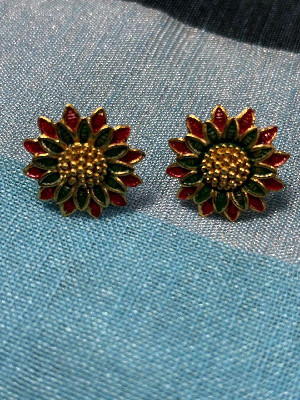 Ethnic Gold Plated Round Alloy Floral Stud Earring