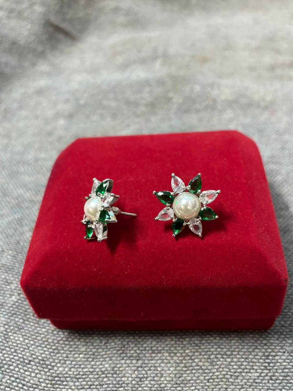 American Diamond Star Earrings with Pearl