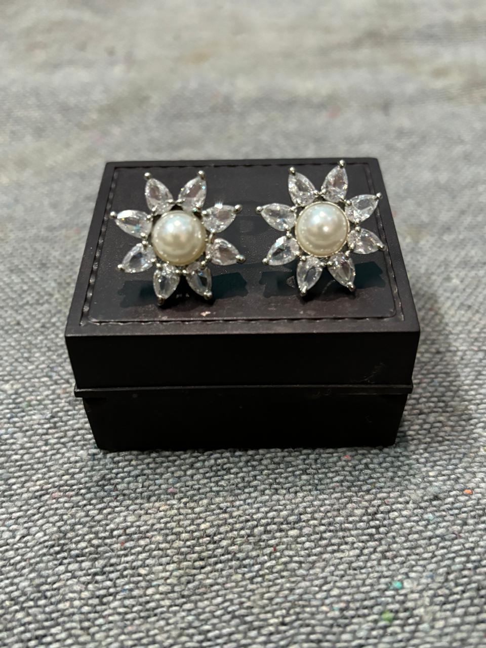 American Diamond Star Earrings with Pearl