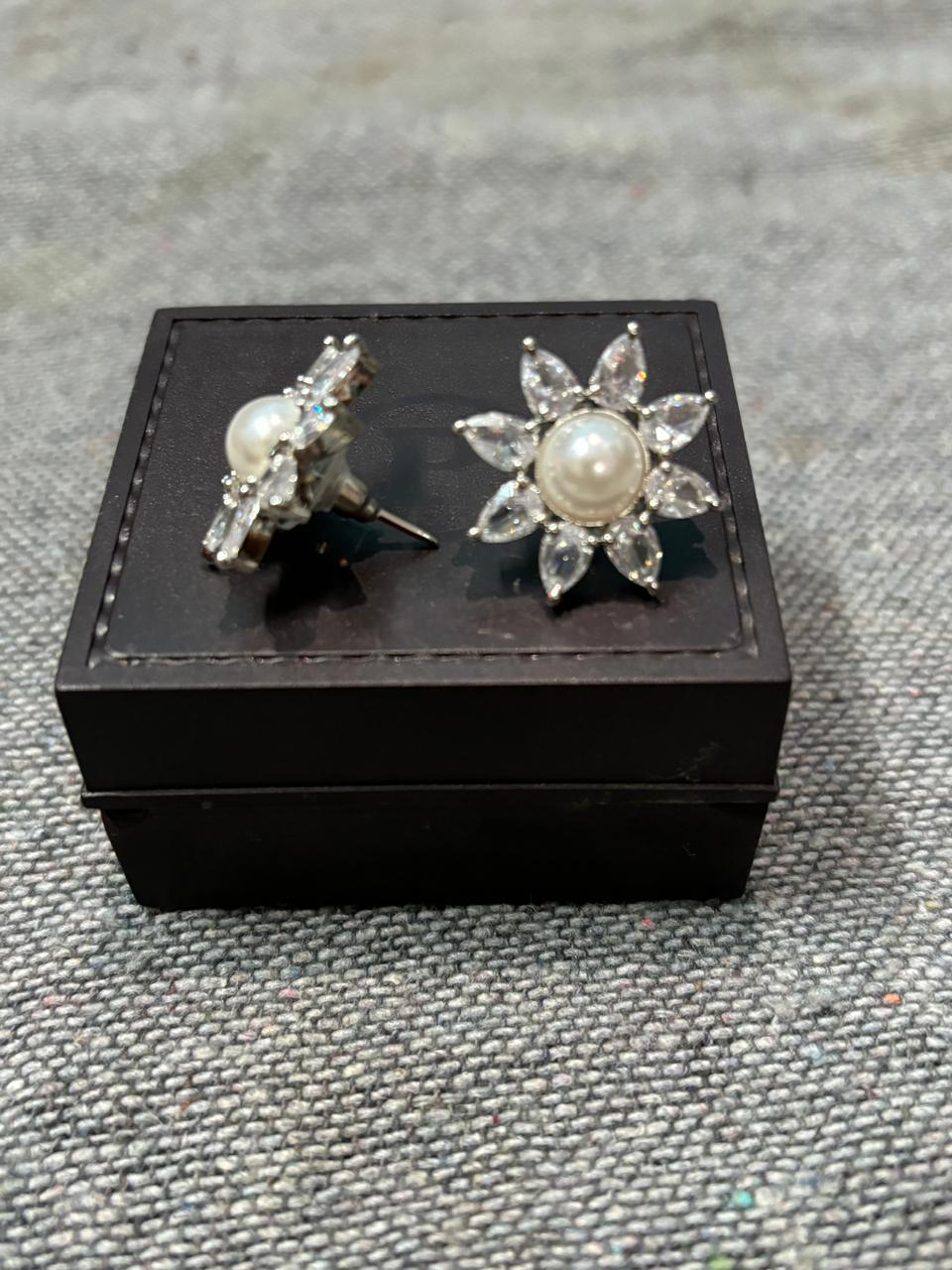 American Diamond Star Earrings with Pearl