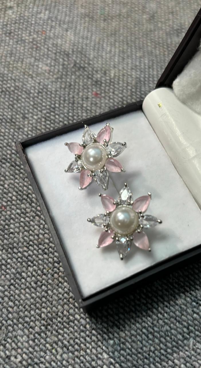 American Diamond Star Earrings with Pearl