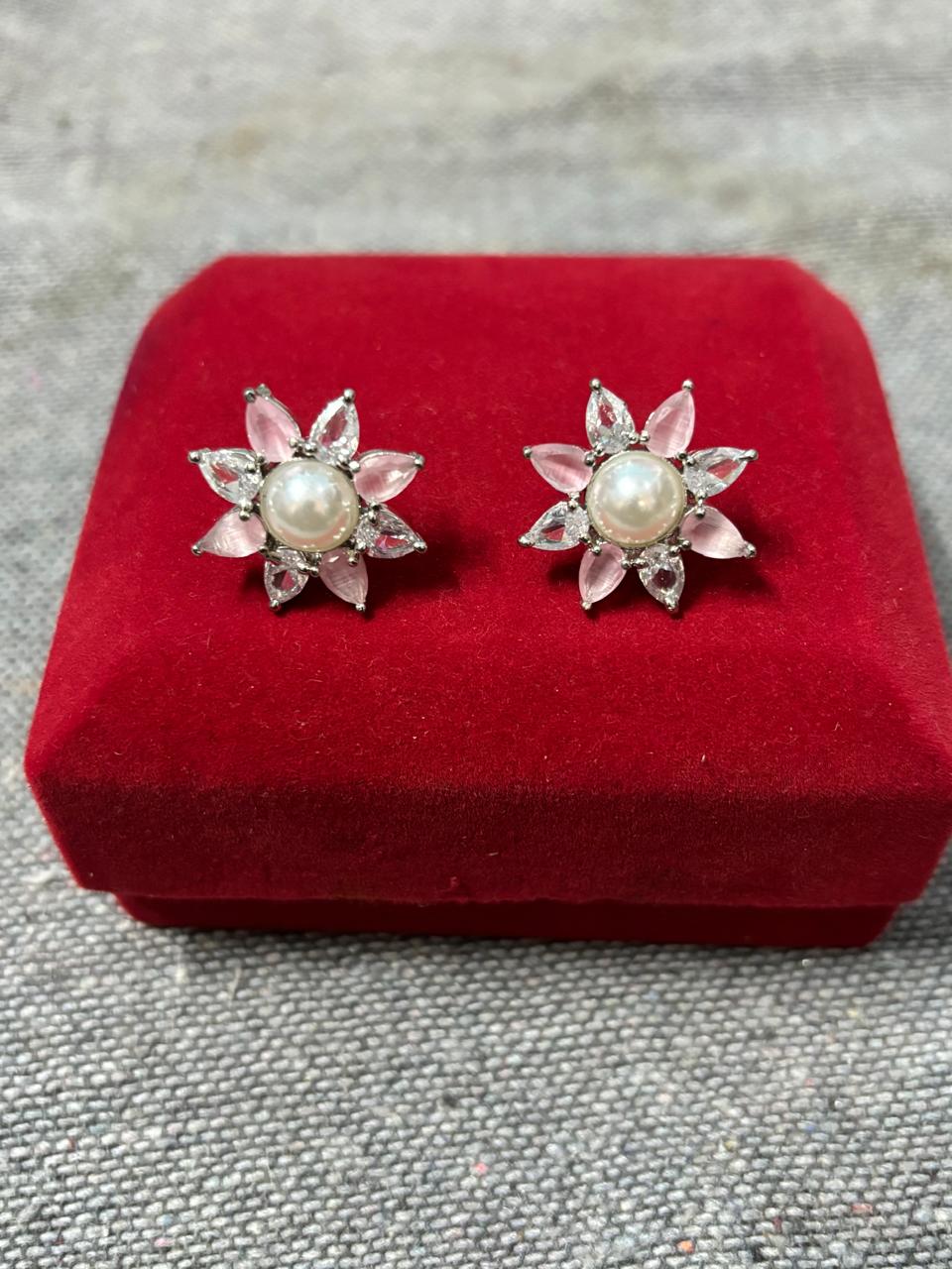 American Diamond Star Earrings with Pearl